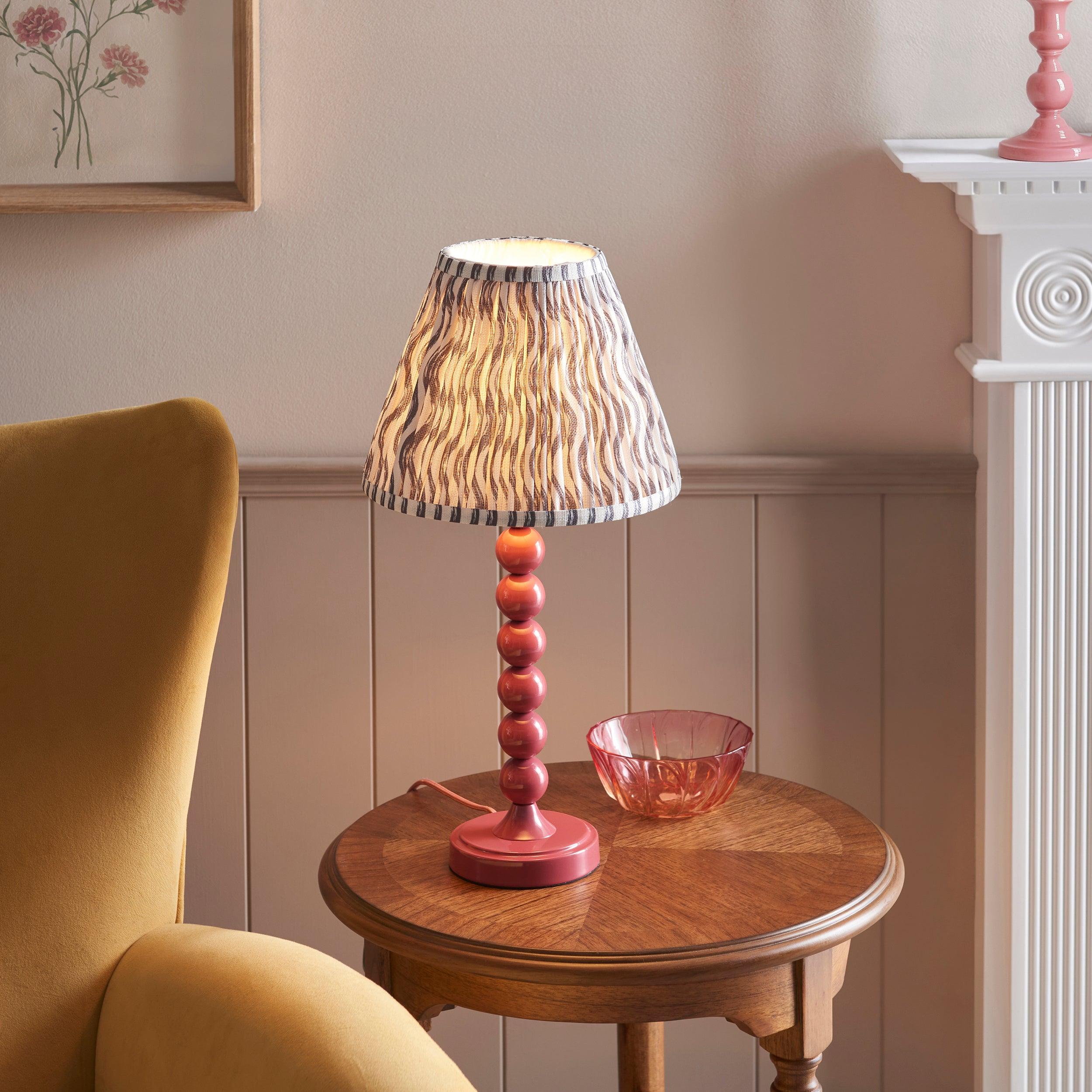 Higgledy Pink Table Lamp & Ripple 25cm Pearl Grey Shade