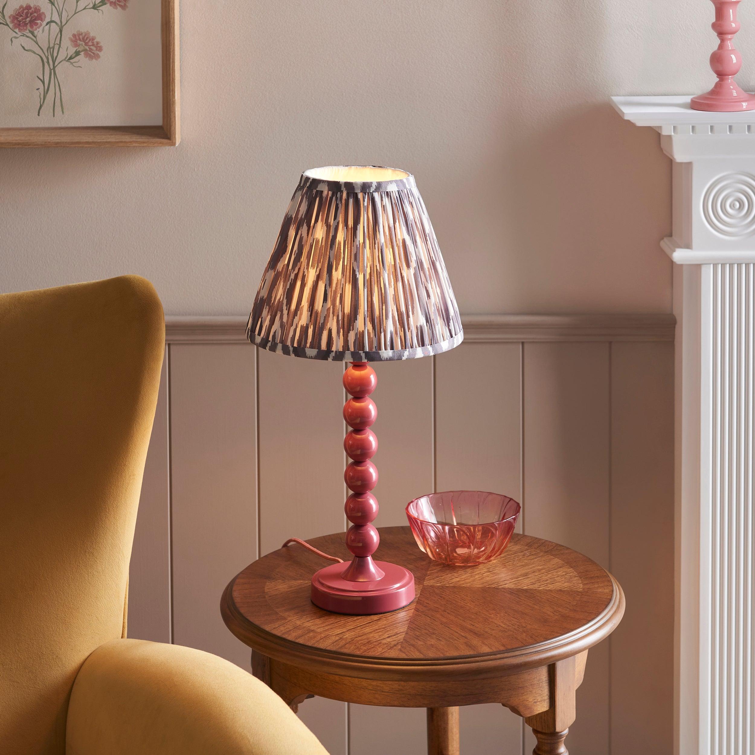 Higgledy Pink Table Lamp & Ikat 25cm Pearl Grey Shade