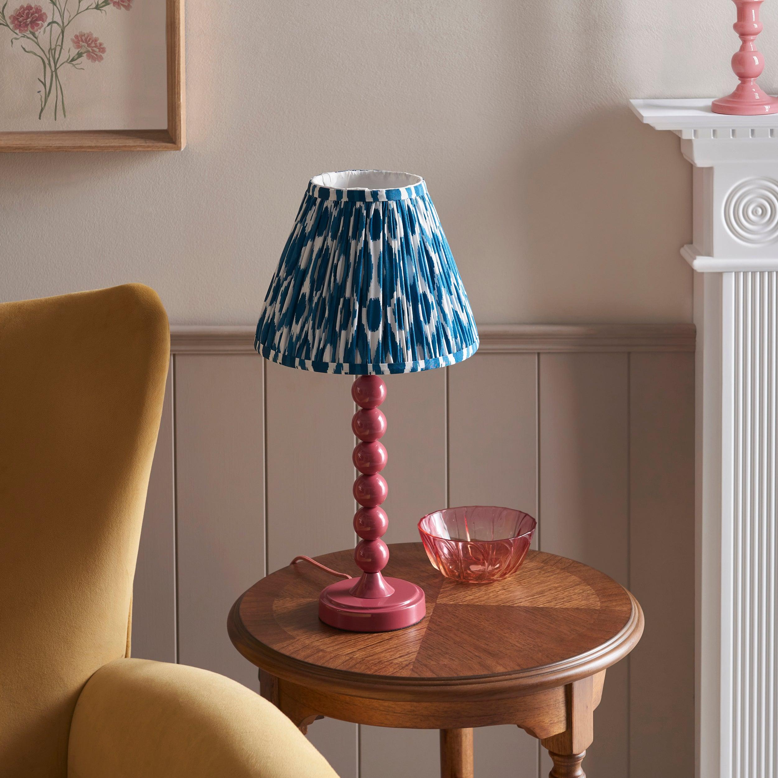 Higgledy Pink Table Lamp & Ikat 25cm Marlin Blue Shade