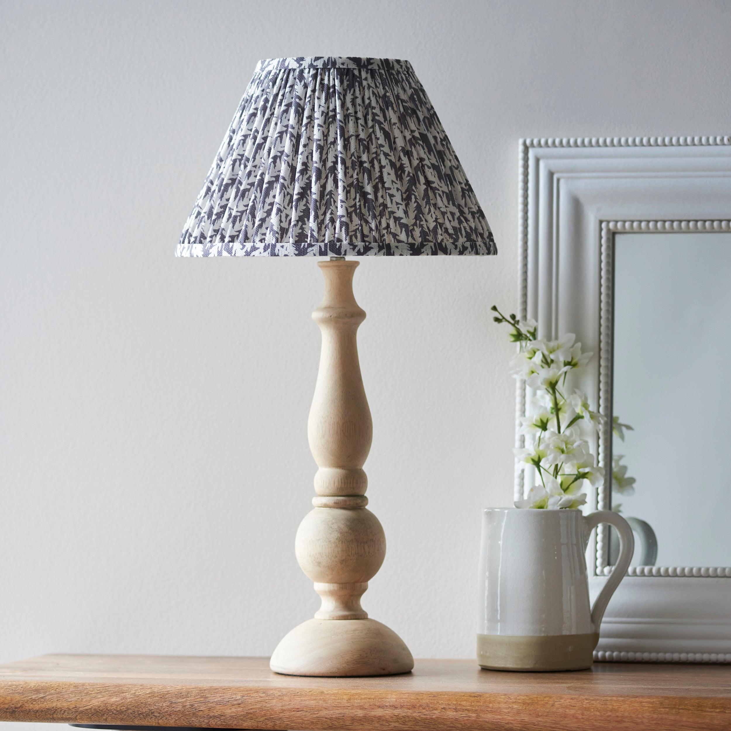 Hidcote Wooden Table Lamp & Leaf 30cm Pearl Grey Shade