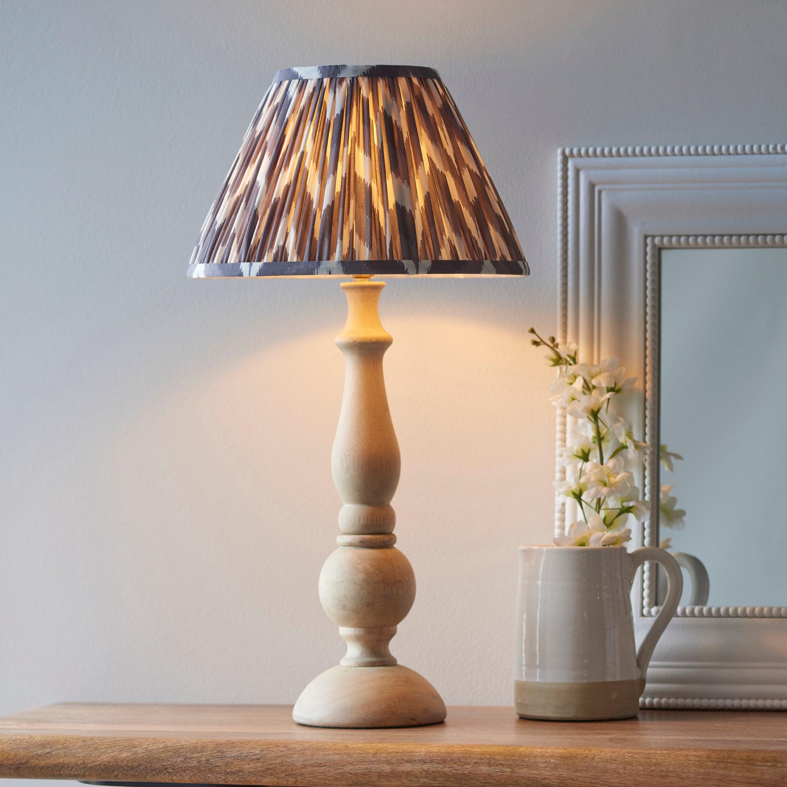 Hidcote Wooden Table Lamp & Zigzag 30cm Pearl Grey Shade