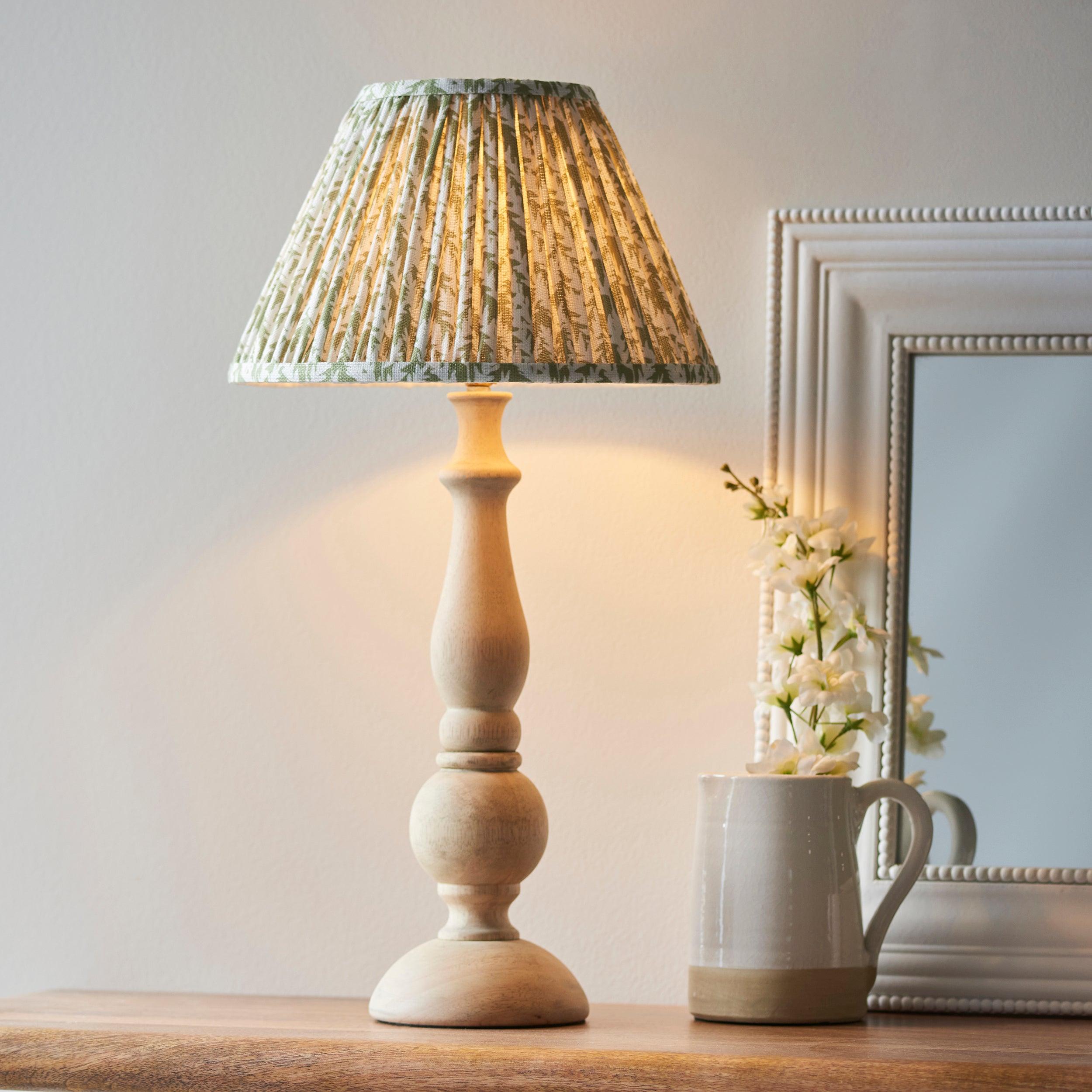 Hidcote Wooden Table Lamp & Leaf 30cm Herb Garden Green Shade