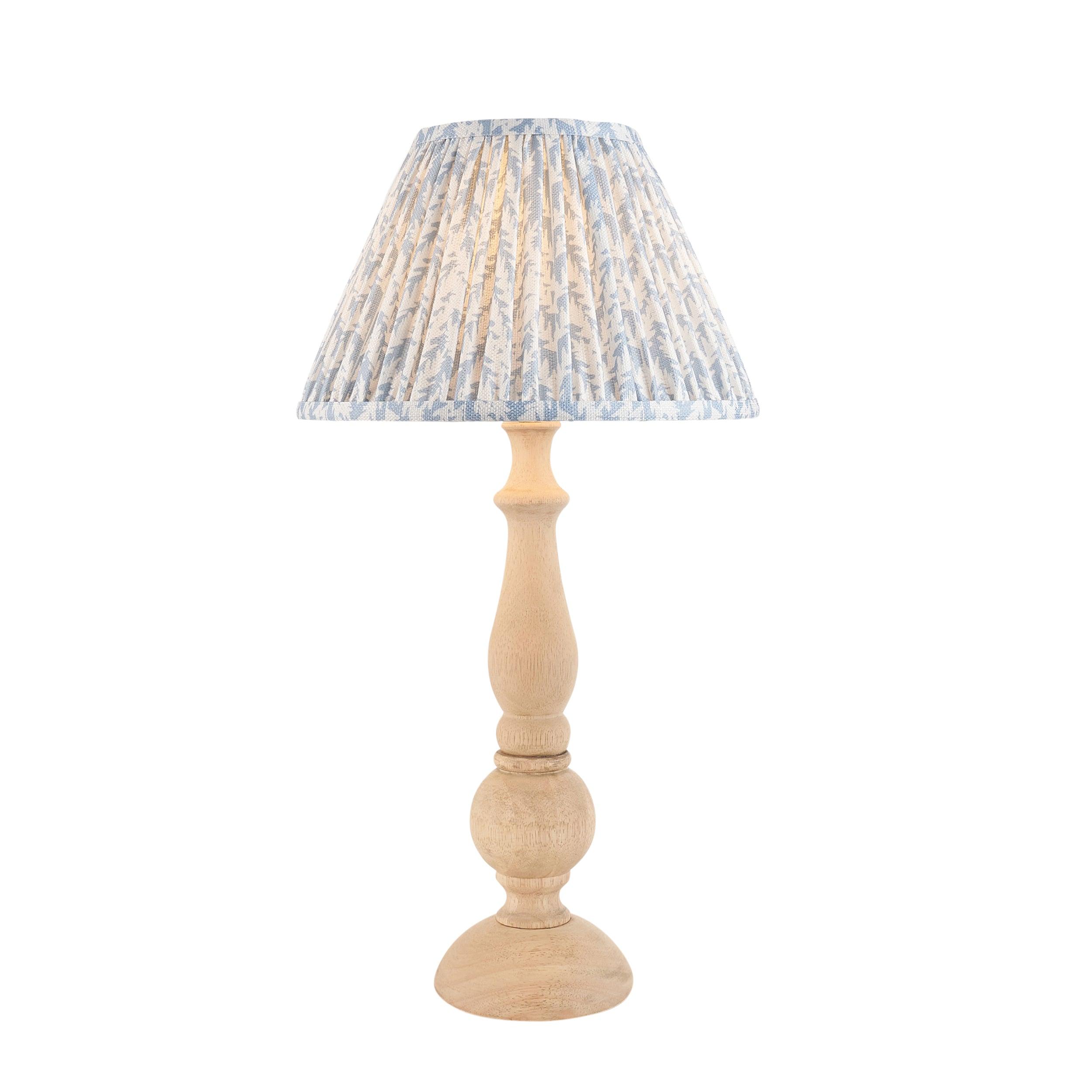 Hidcote Wooden Table Lamp & Leaf 30cm Shell Bay Blue Shade