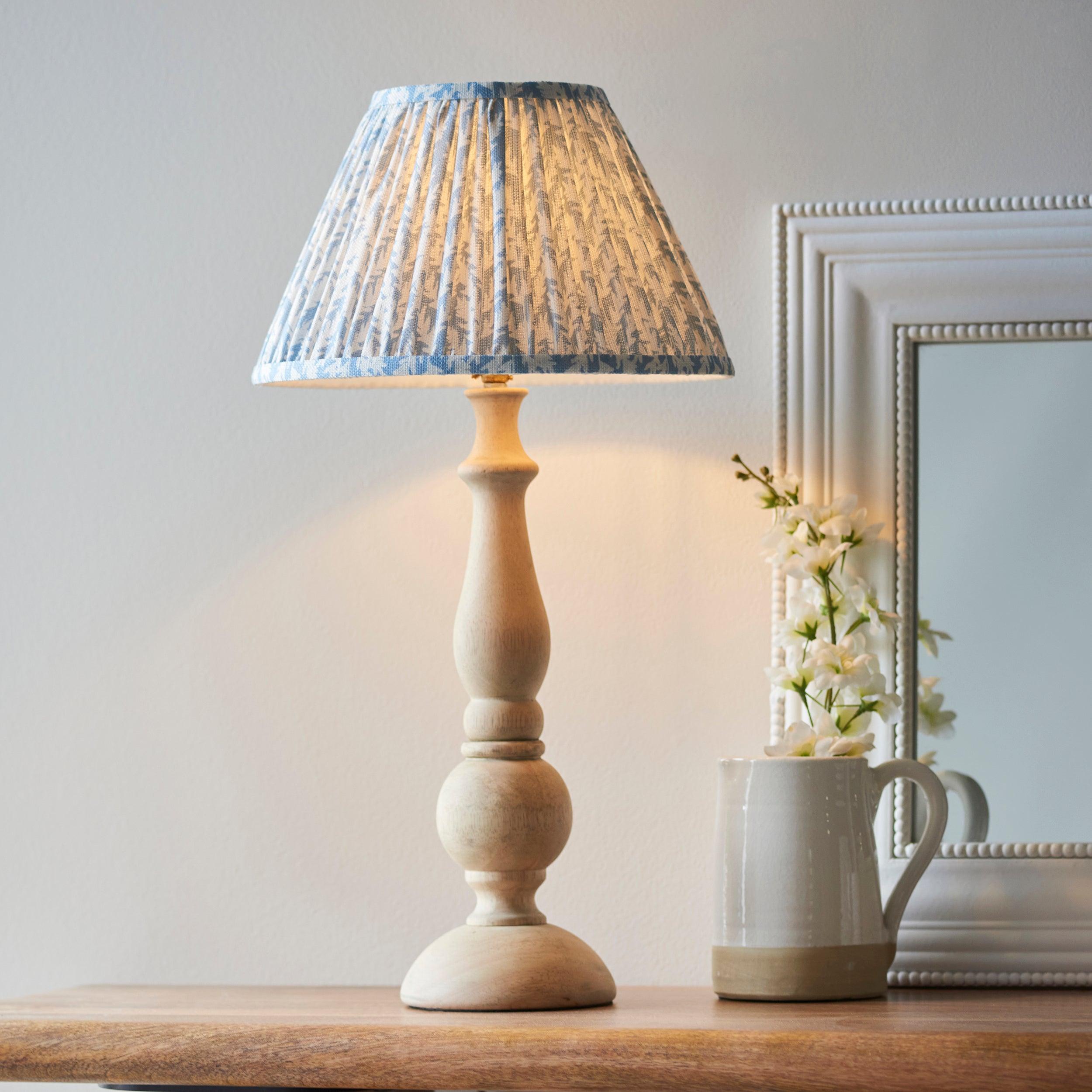 Hidcote Wooden Table Lamp & Leaf 30cm Shell Bay Blue Shade