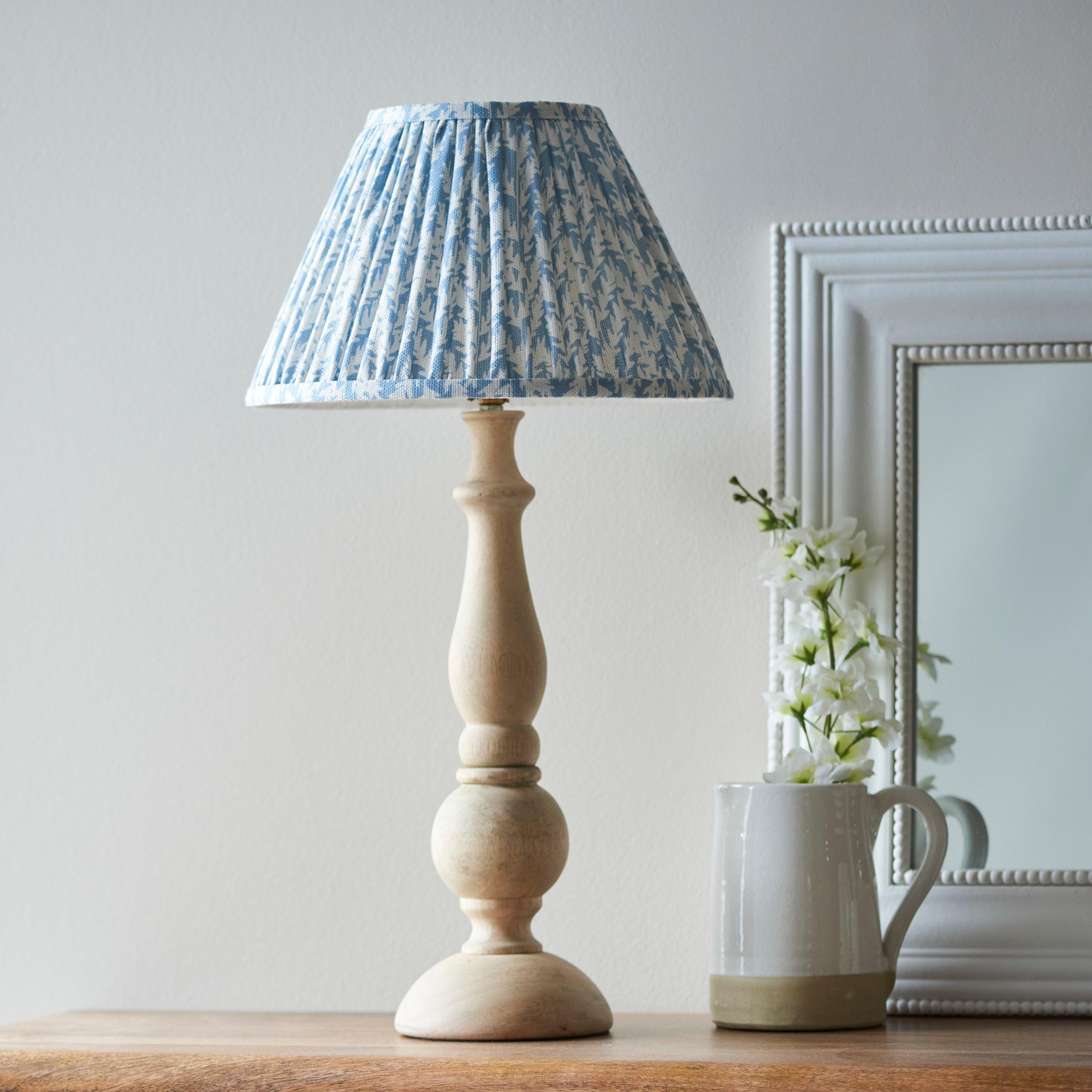 Hidcote Wooden Table Lamp & Leaf 30cm Shell Bay Blue Shade