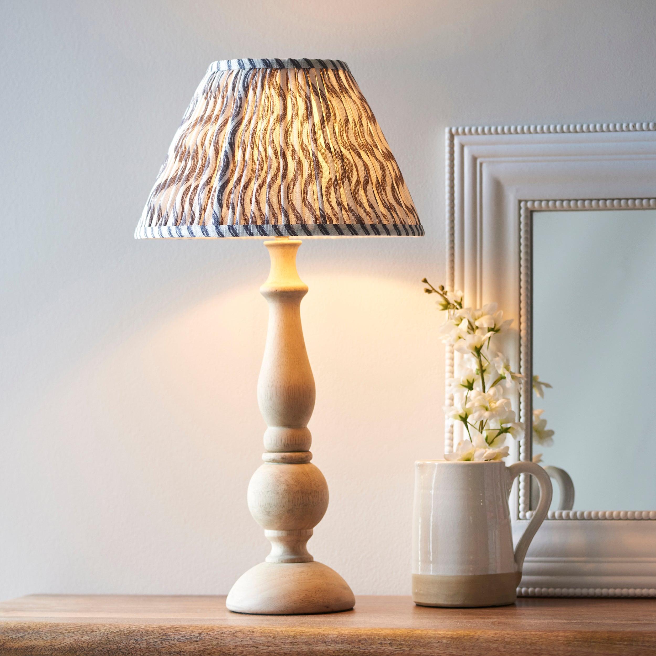 Hidcote Wooden Table Lamp & Ripple 30cm Pearl Grey Shade