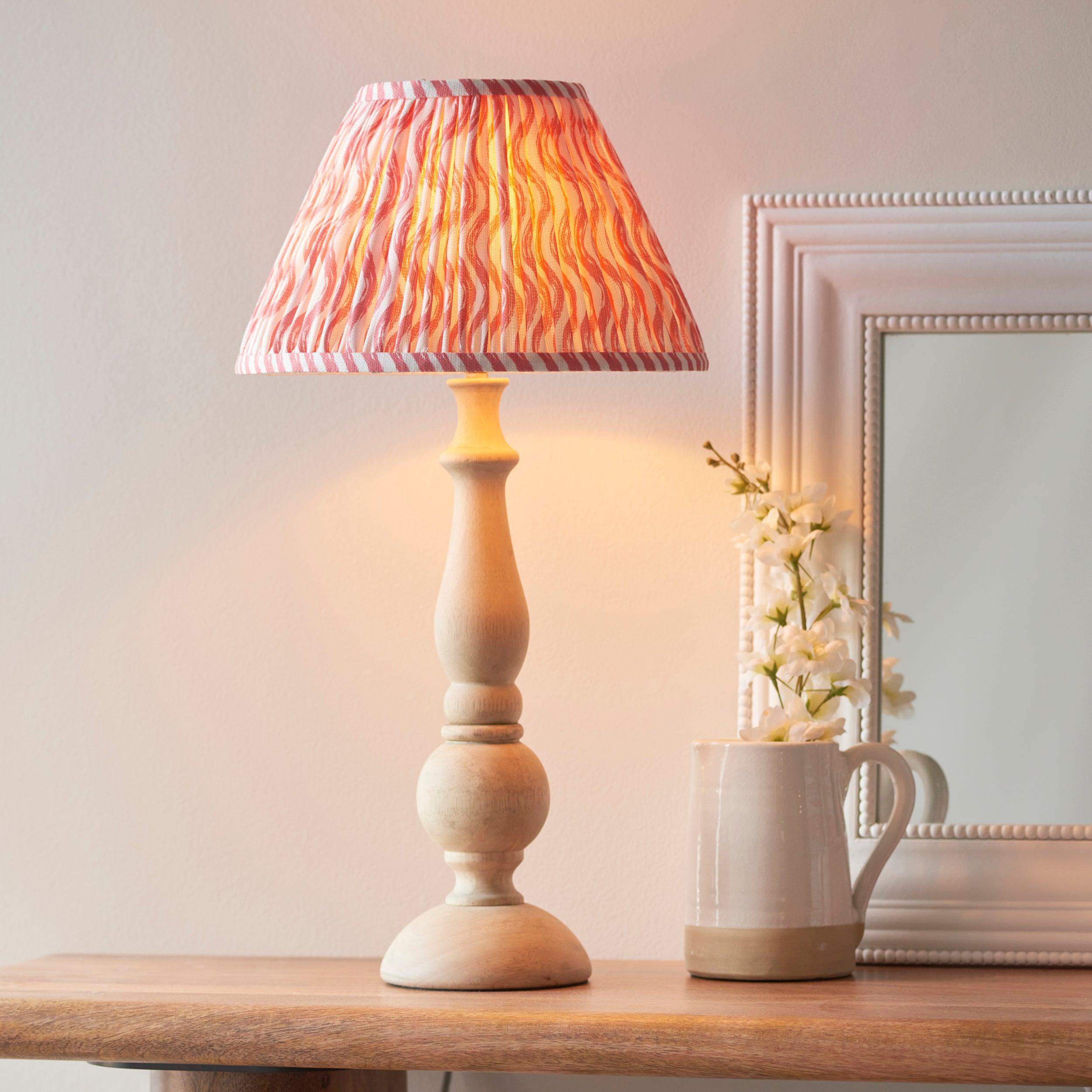 Hidcote Wooden Table Lamp & Ripple 30cm Coral Pink Shade