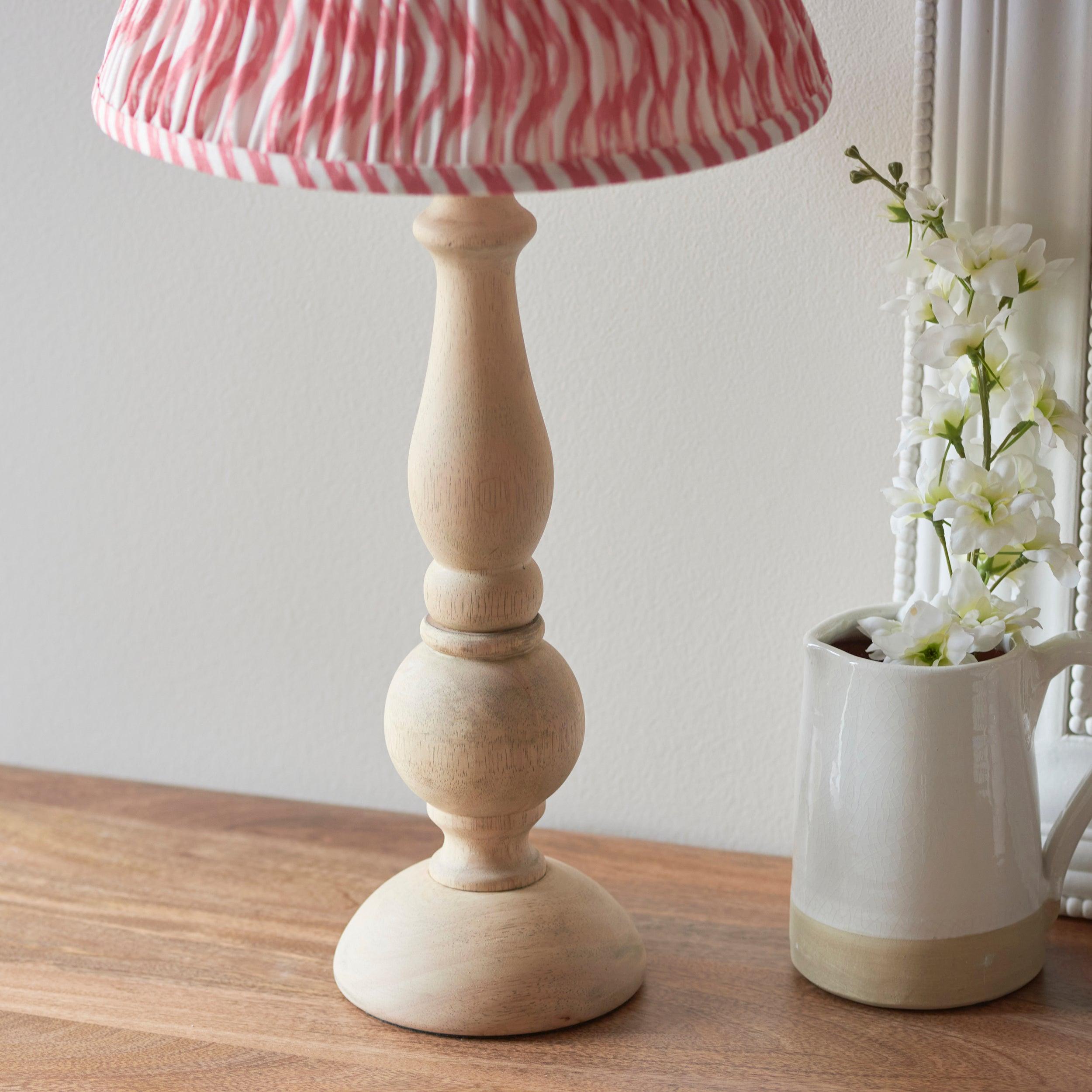 Hidcote Wooden Table Lamp & Ripple 30cm Coral Pink Shade