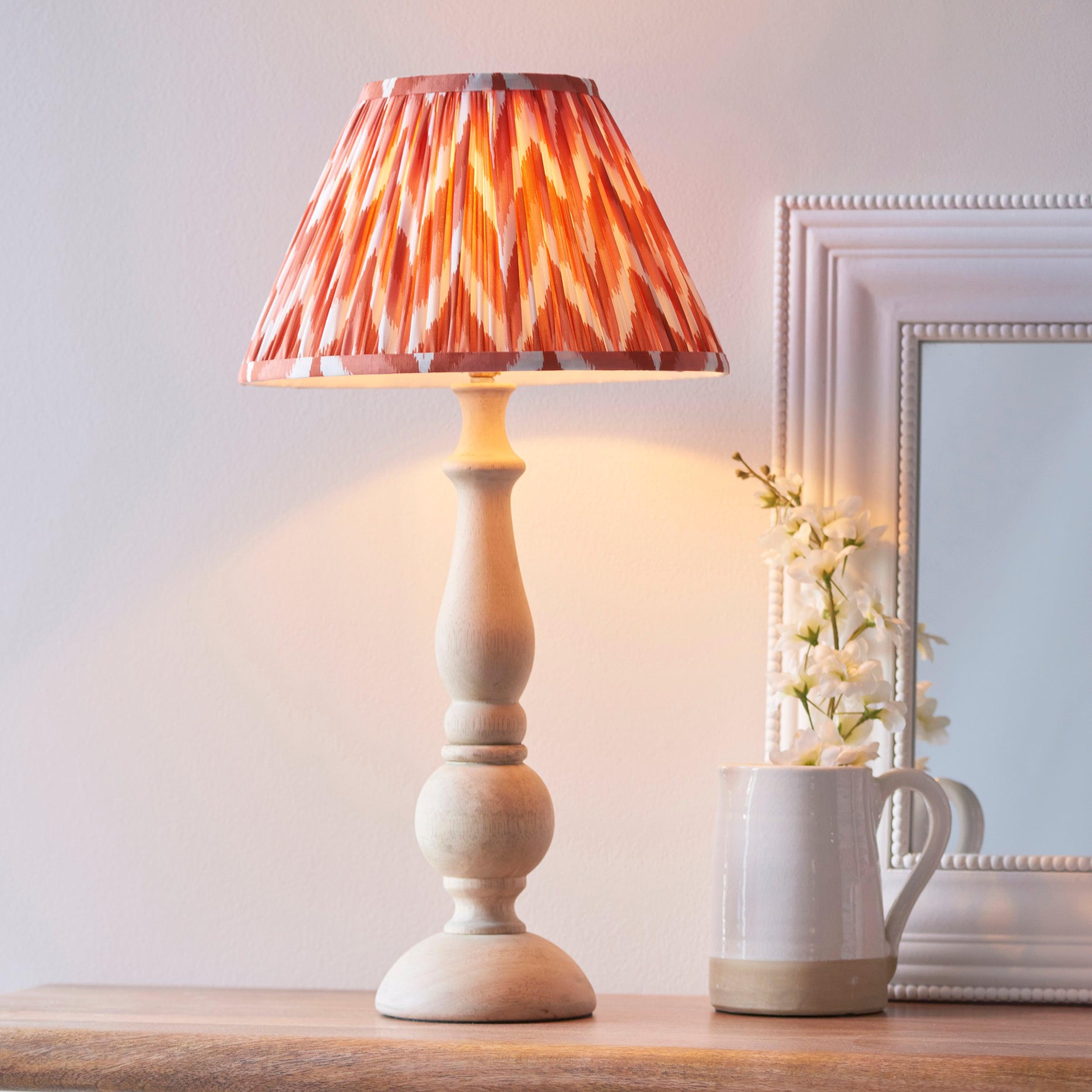 Hidcote Wooden Table Lamp & Zigzag 30cm Apricot Orange Shade