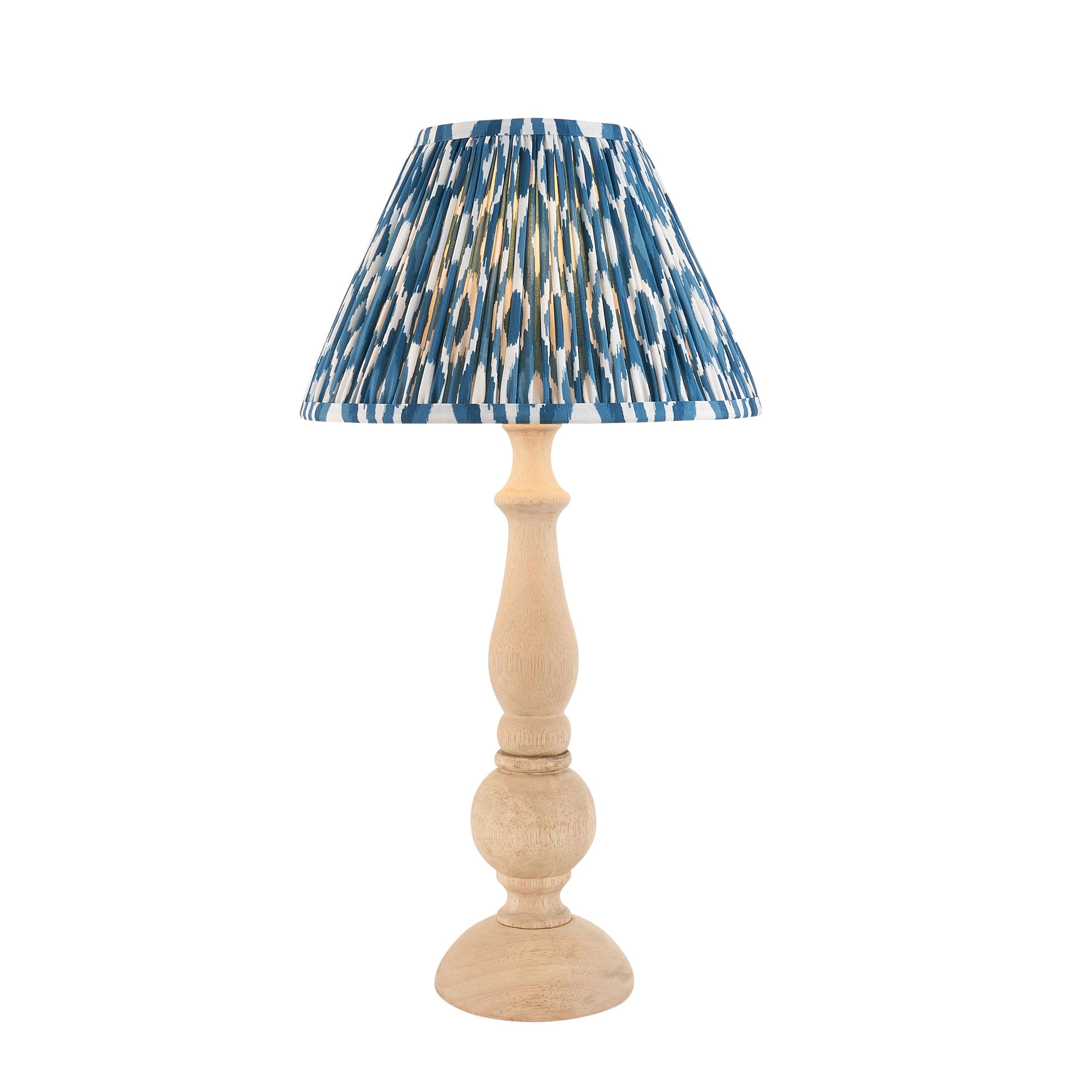 Hidcote Wooden Table Lamp & Ikat 30cm Marlin Blue Shade