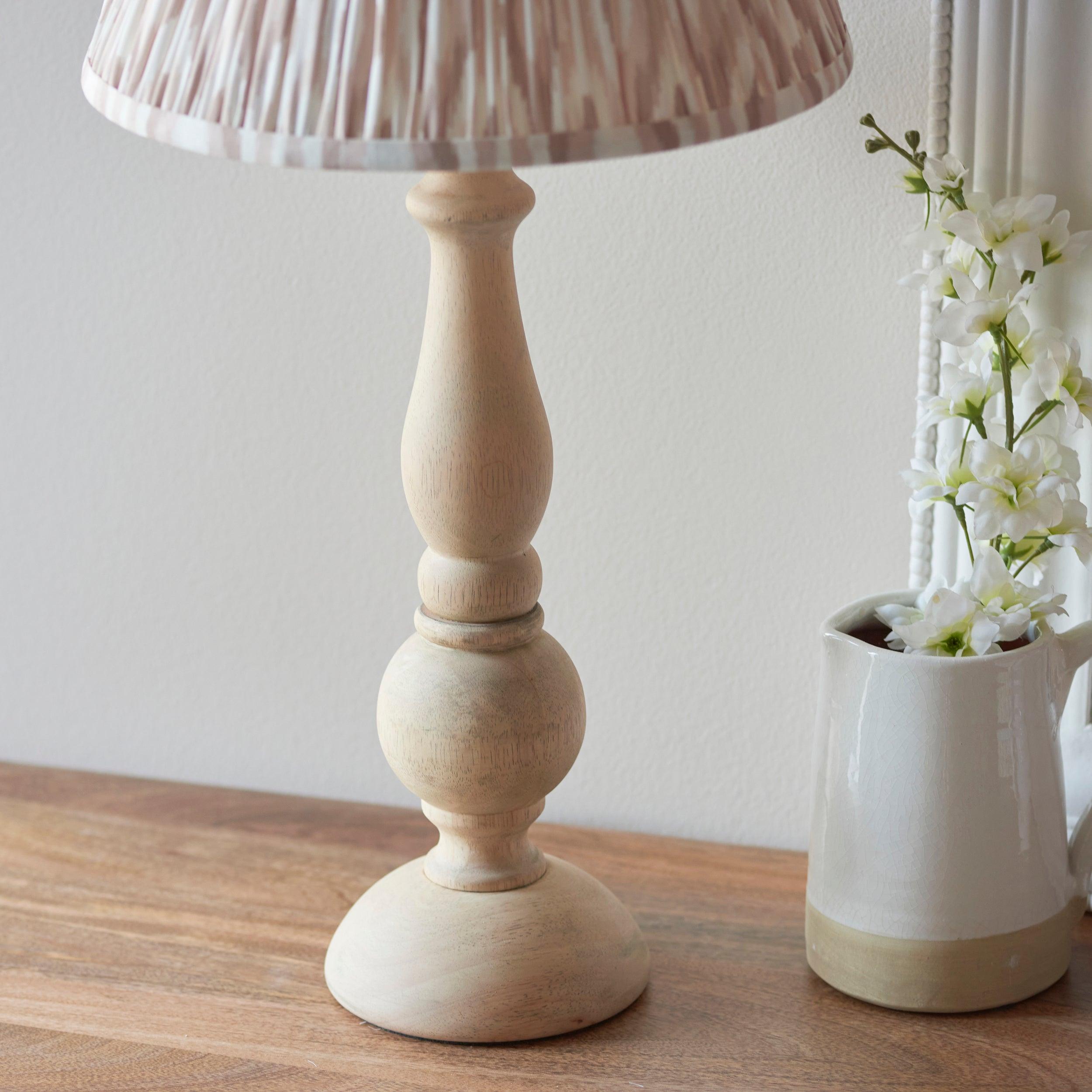 Hidcote Wooden Table Lamp & Ikat 30cm Neutral Shade