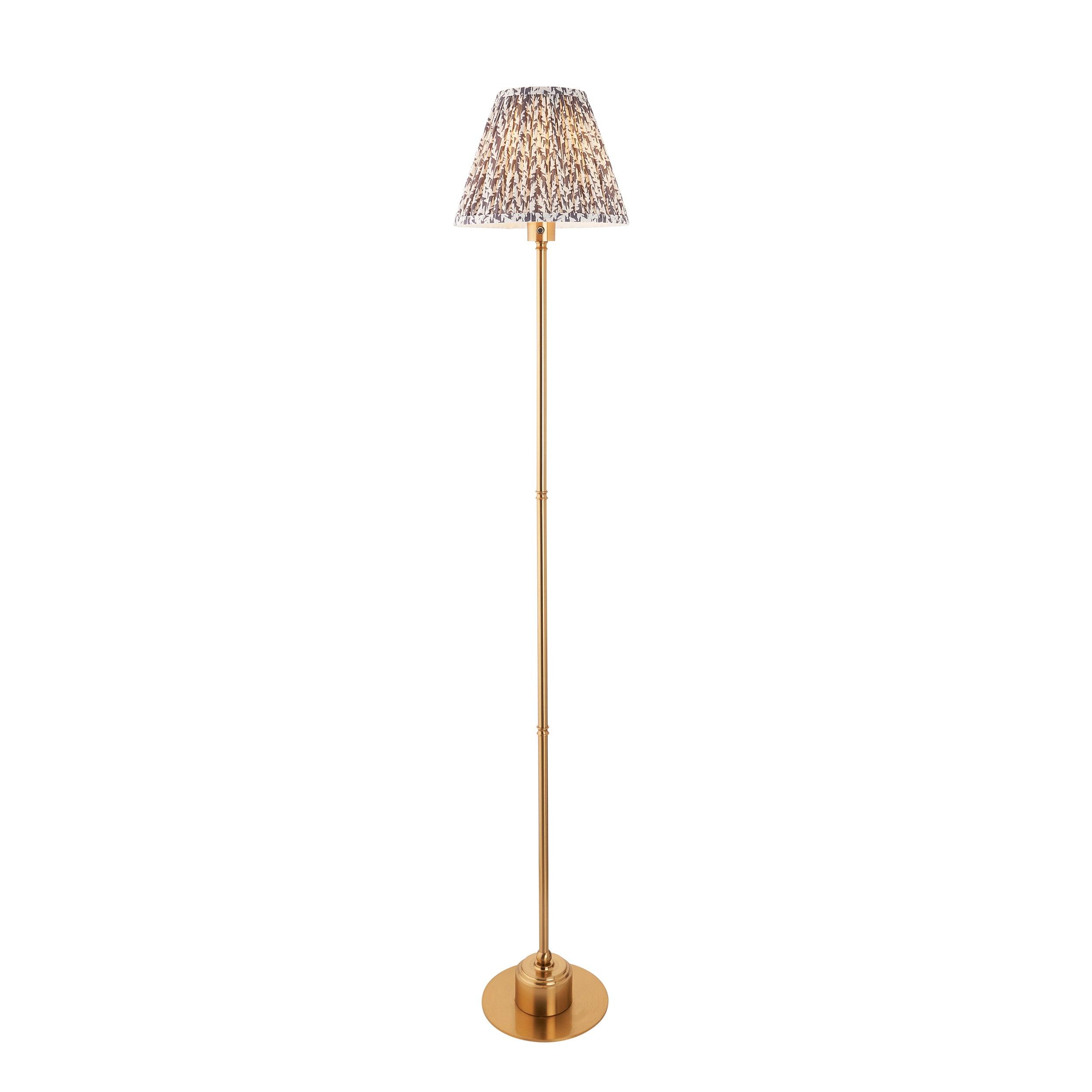 Burley Rechargeable Brass Floor Lamp & Leaf 25cm Pearl Grey Shade