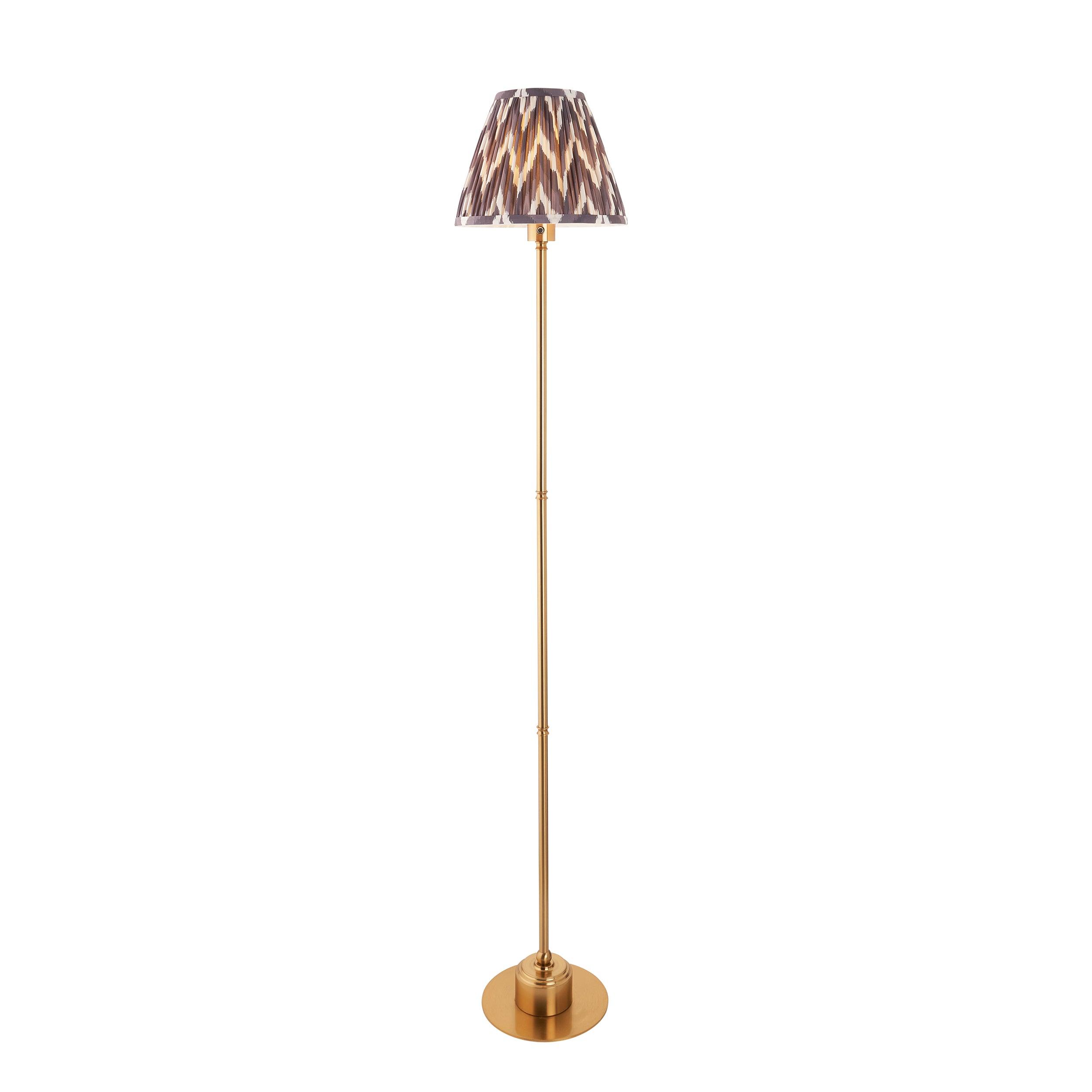 Burley Rechargeable Brass Floor Lamp & Zigzag 25cm Pearl Grey Shade