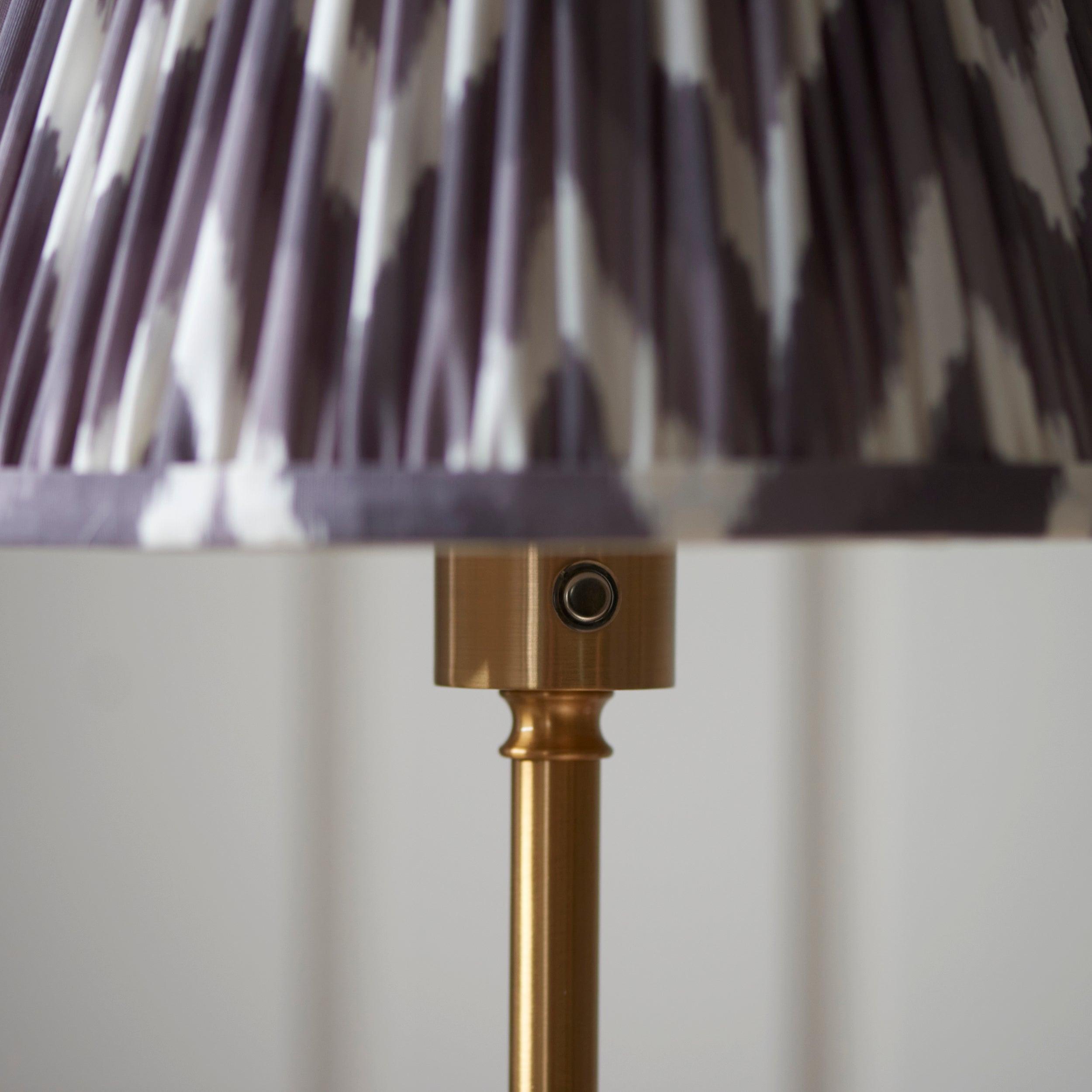 Burley Rechargeable Brass Floor Lamp & Zigzag 25cm Pearl Grey Shade