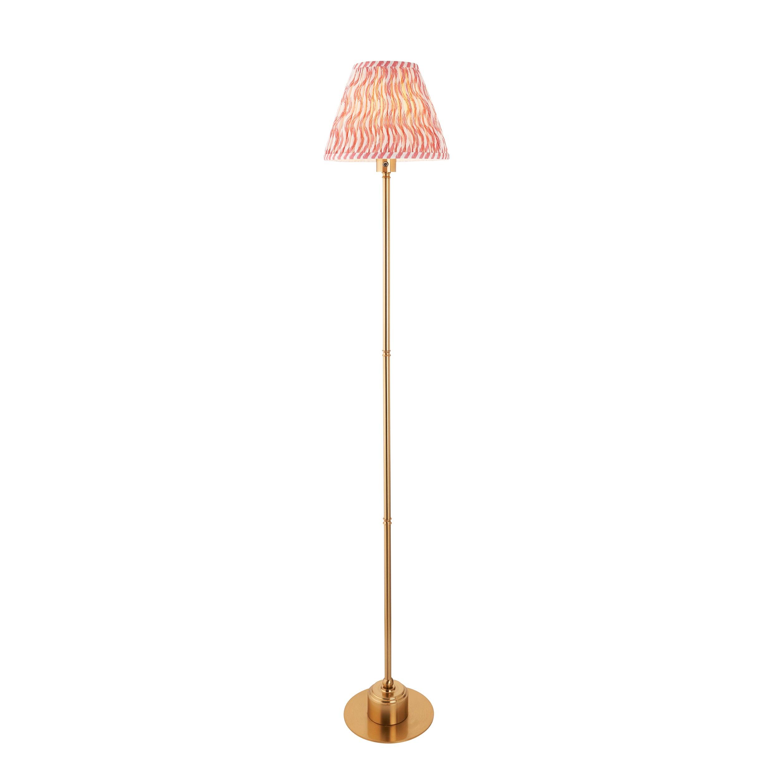 Burley Rechargeable Brass Floor Lamp & Ripple 25cm Coral Pink Shade