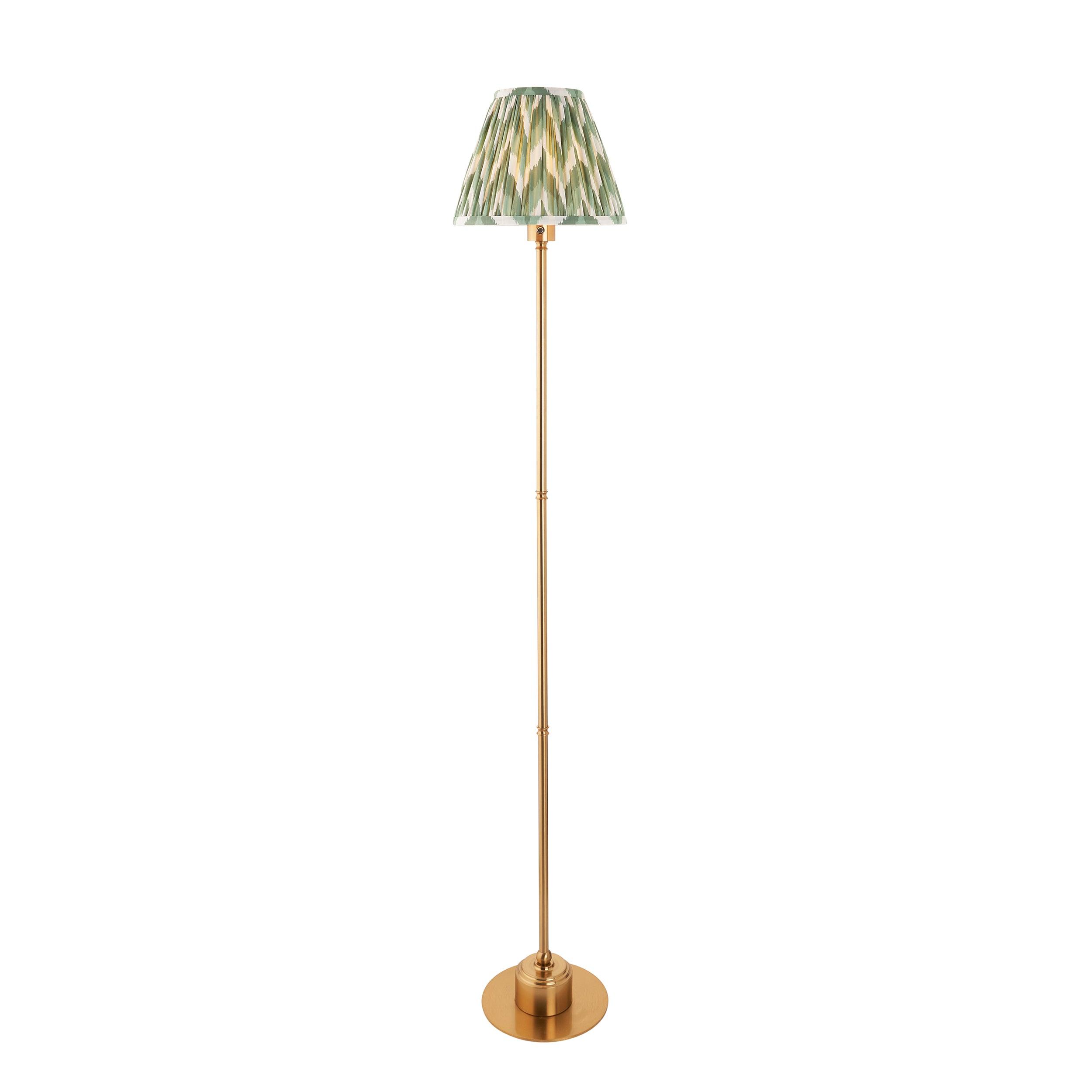 Burley Rechargeable Brass Floor Lamp & Zigzag 25cm Cotswold Green Shade