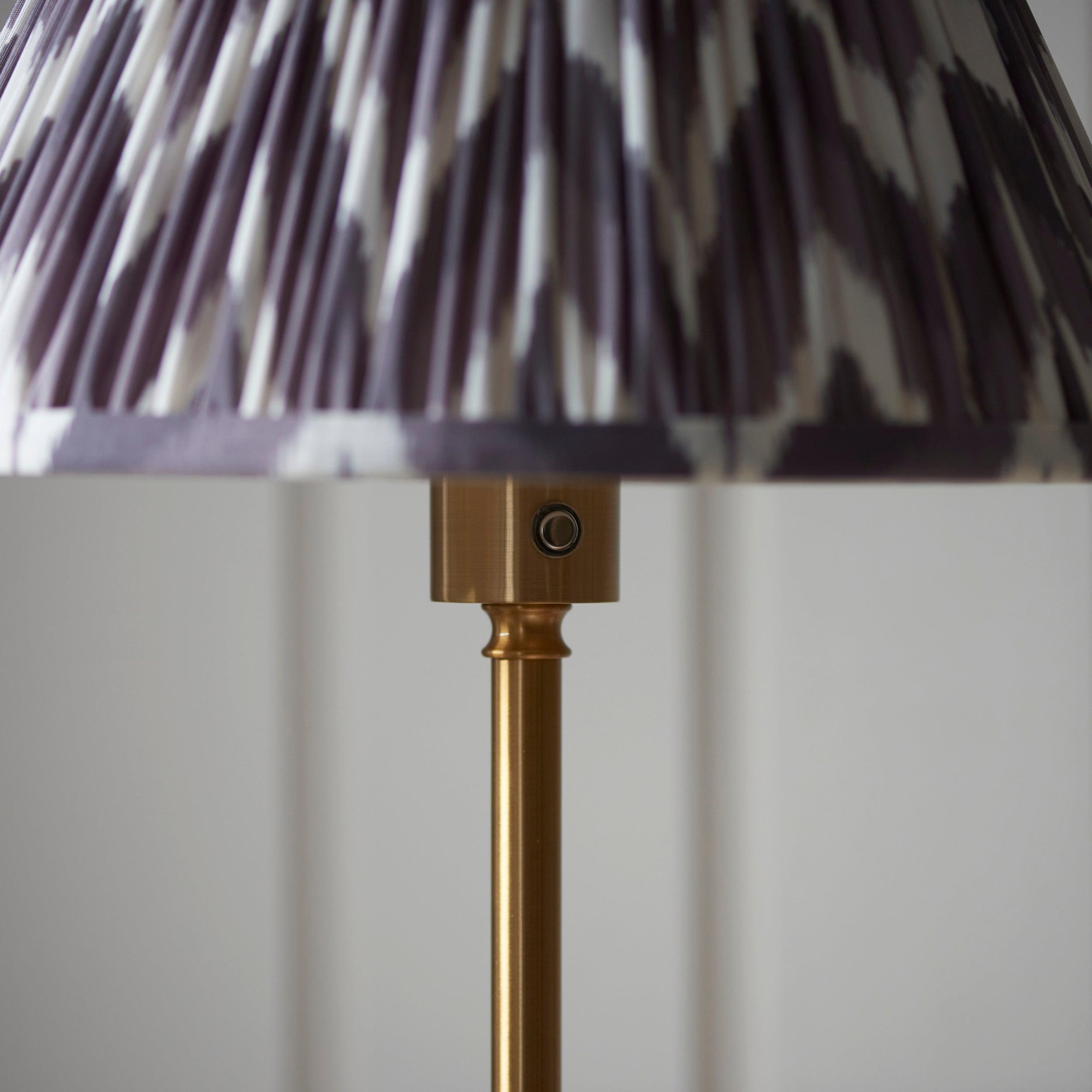 Burley Rechargeable Brass Floor Lamp & Zigzag 30cm Pearl Grey Shade