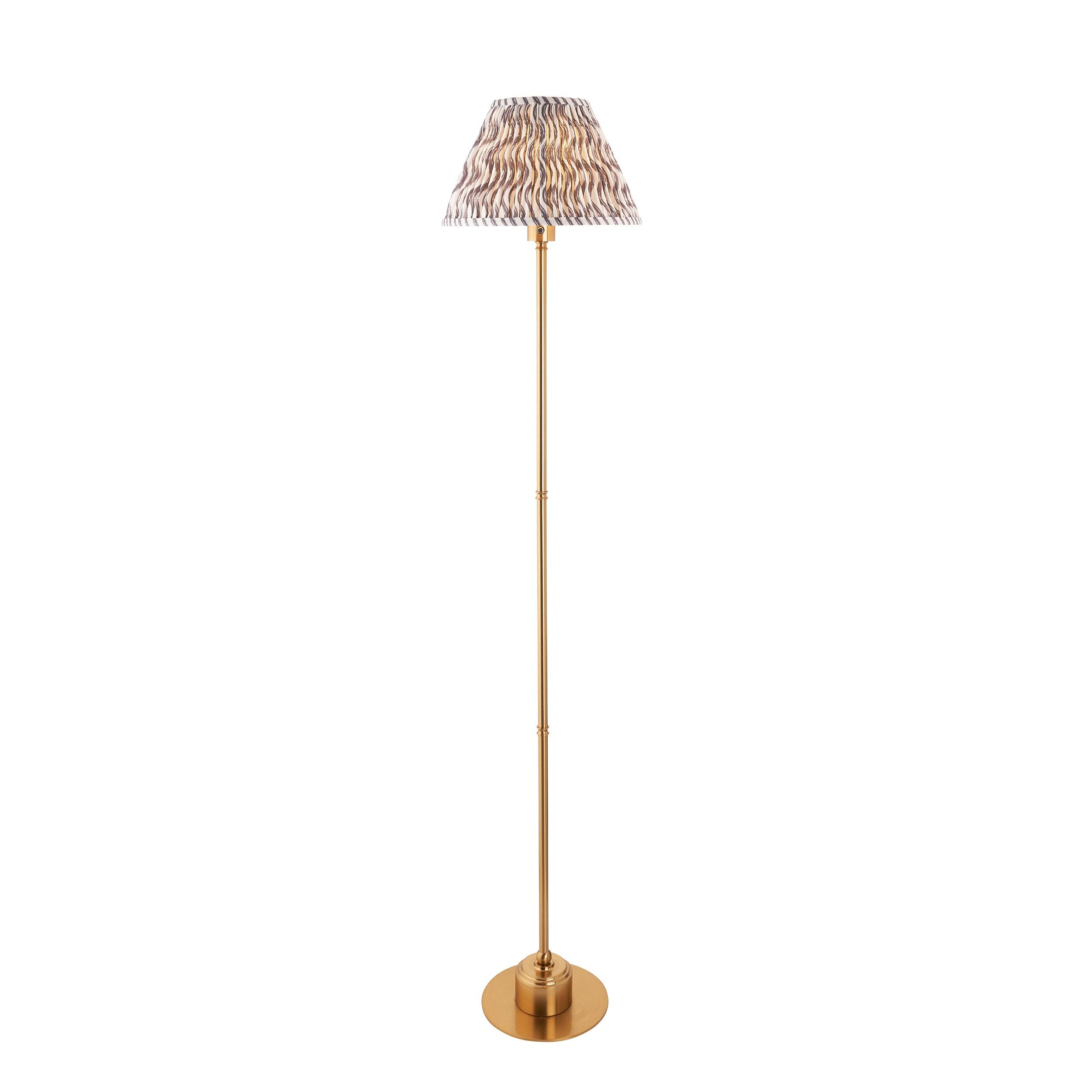 Burley Rechargeable Brass Floor Lamp & Ripple 30cm Pearl Grey Shade