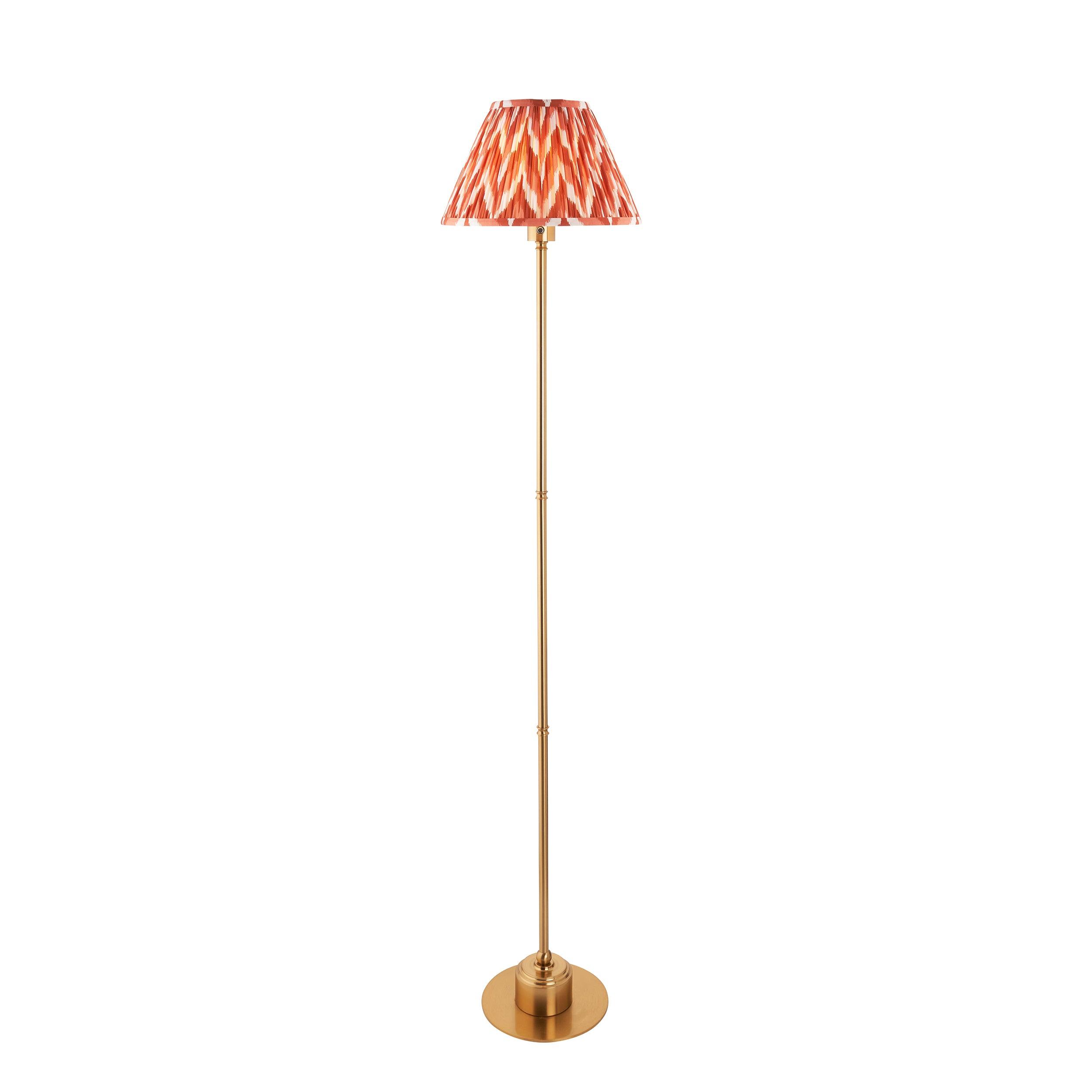 Burley Rechargeable Brass Floor Lamp & Zigzag 30cm Apricot Orange Shade