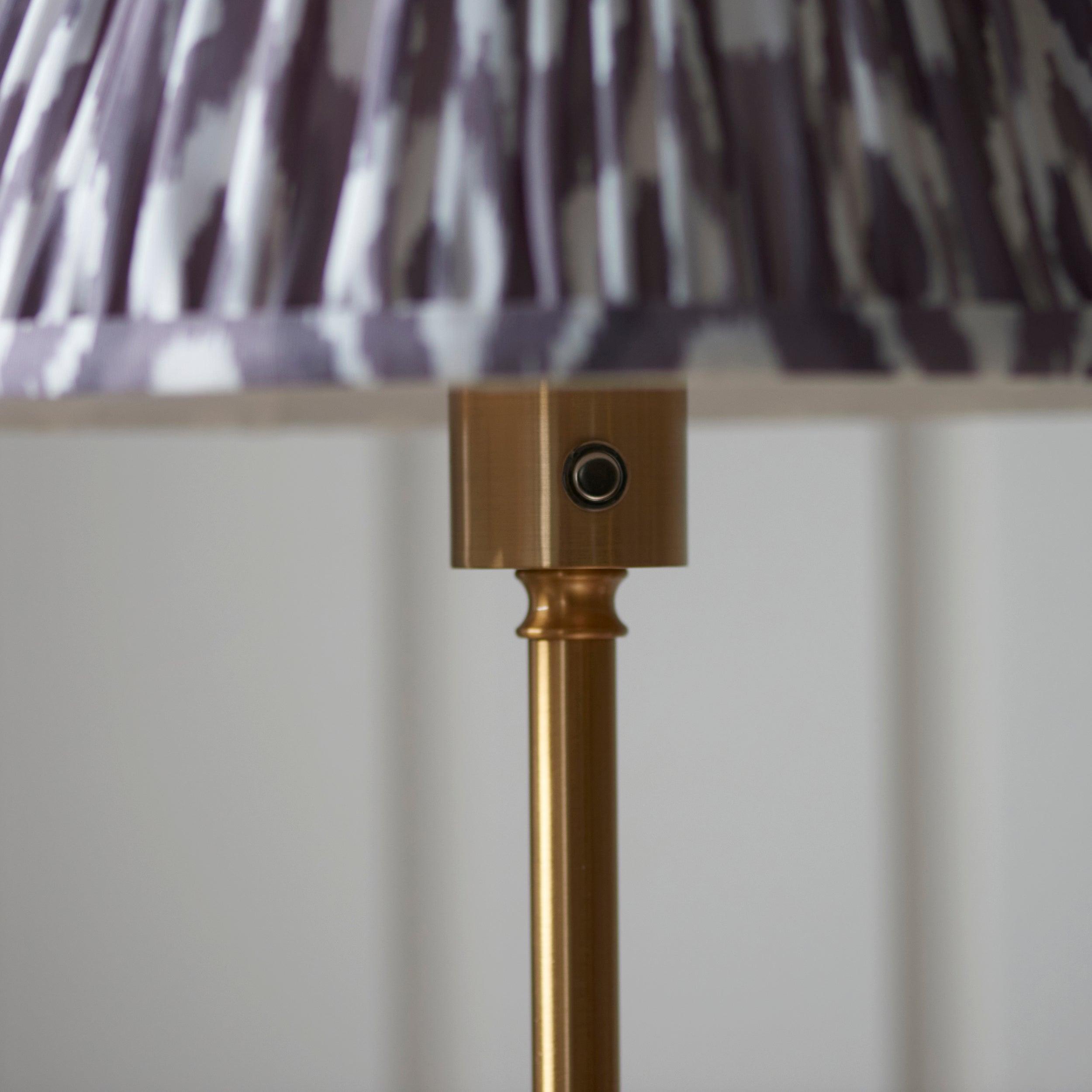 Burley Rechargeable Brass Floor Lamp & Ikat 30cm Pearl Grey Shade