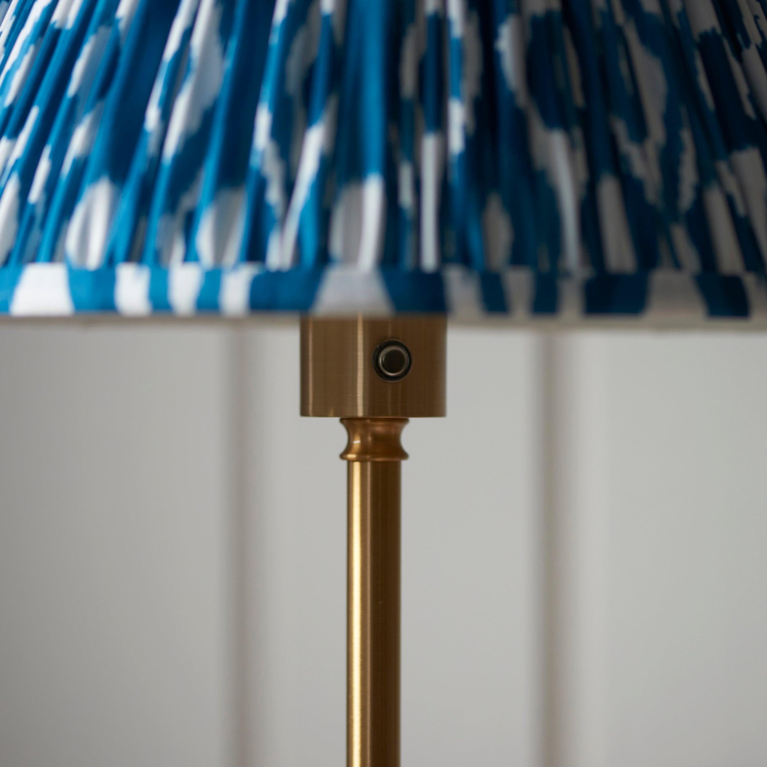 Burley Rechargeable Brass Floor Lamp & Ikat 30cm Marlin Blue Shade