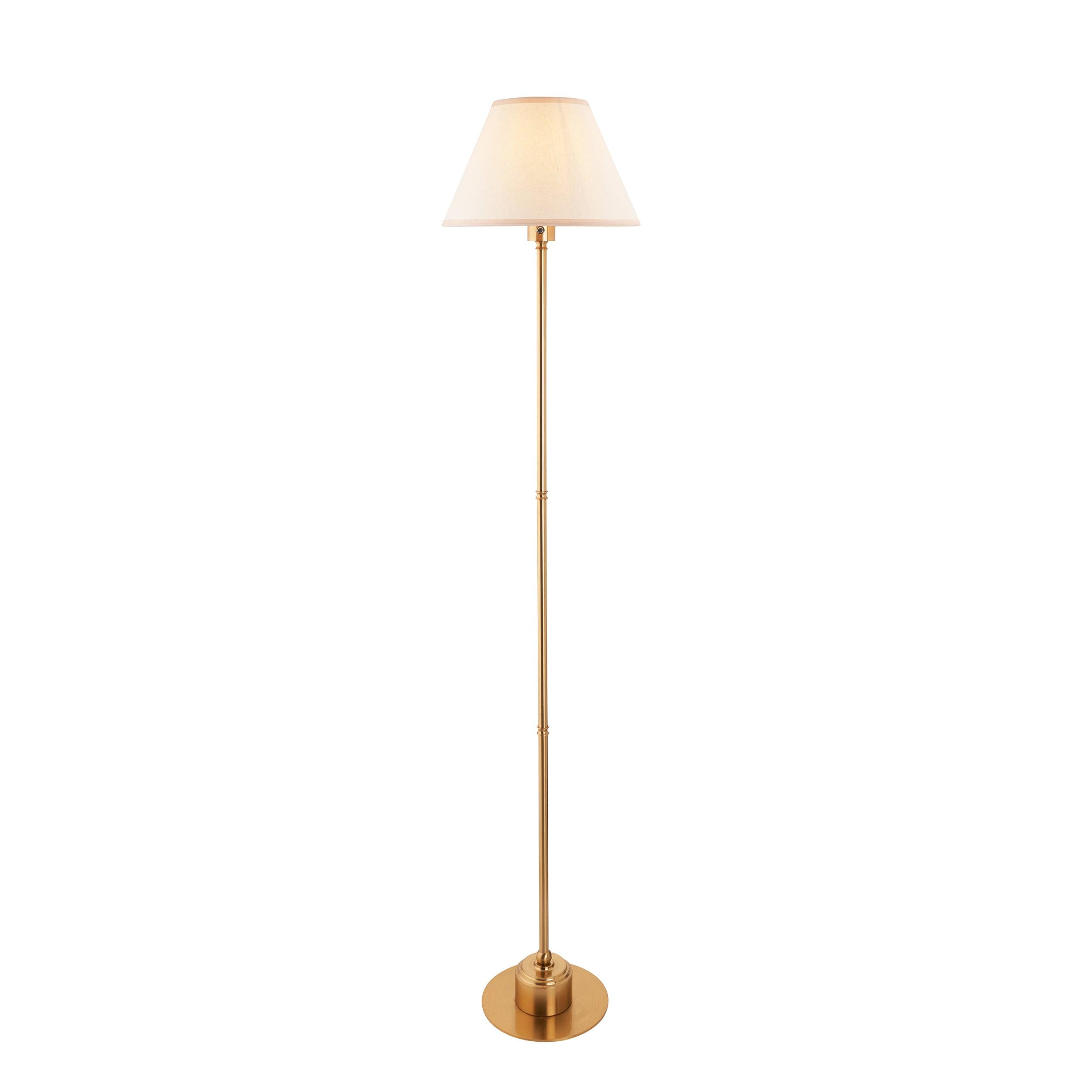 Burley Rechargeable Brass Floor Lamp & Ivy 30cm Vintage White Shade