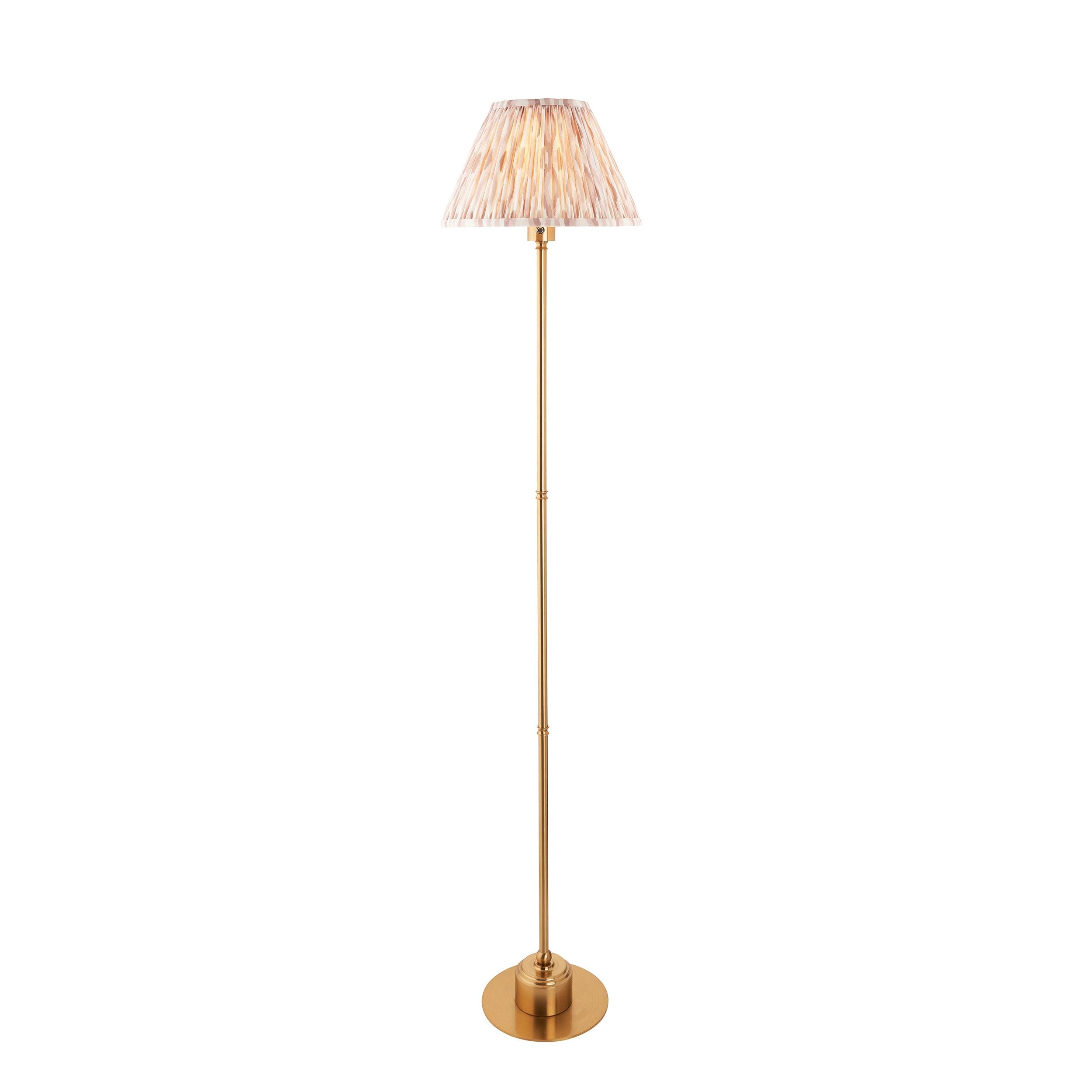 Burley Rechargeable Brass Floor Lamp & Ikat 30cm Neutral Shade
