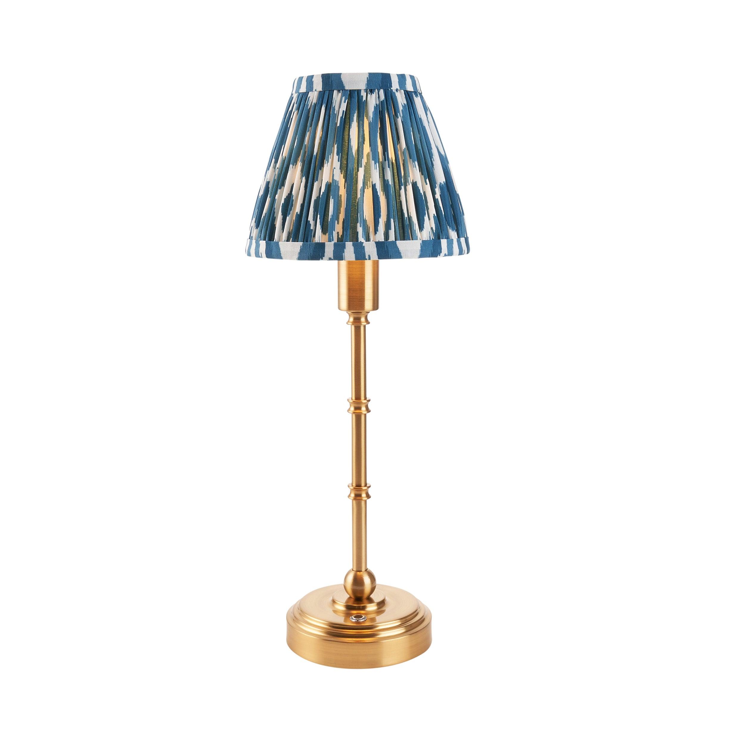 Burley Rechargeable Table Lamp & Ikat 16cm Marlin Blue Shade