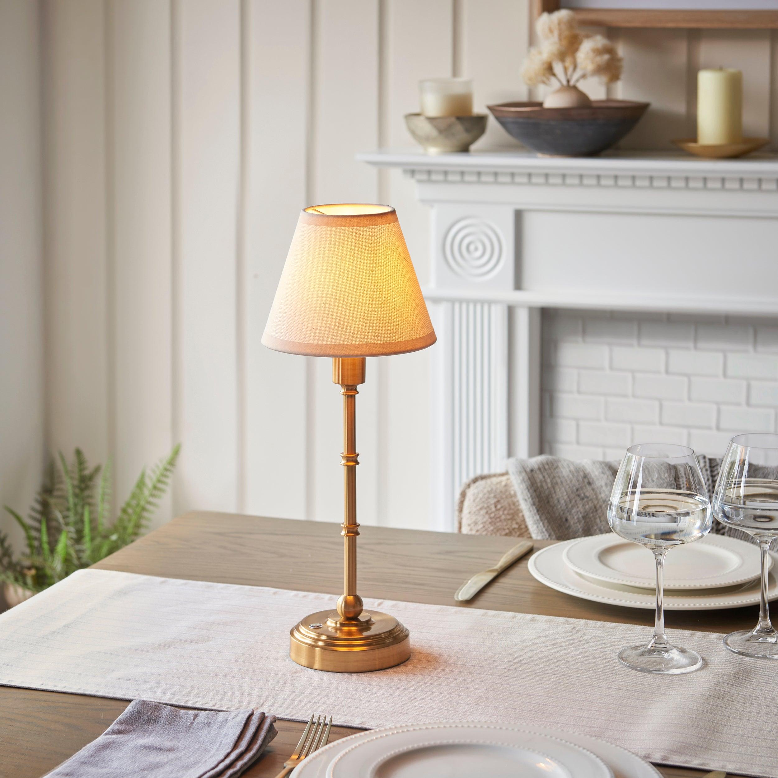 Burley Rechargeable Table Lamp & Ivy 16cm Vintage White Shade