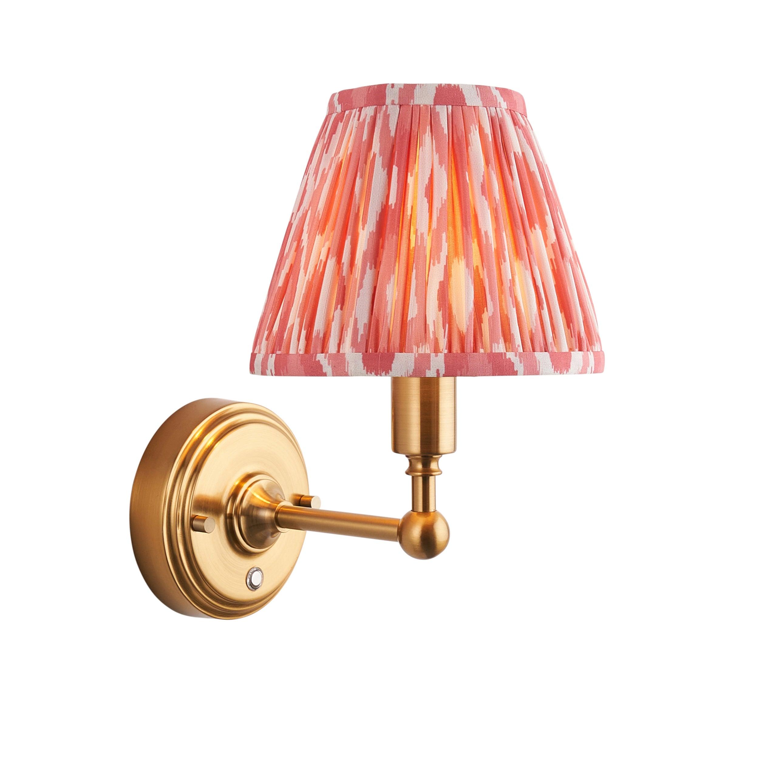 Burley Rechargeable Brass Wall Light & Ikat 16cm Coral Pink Shade