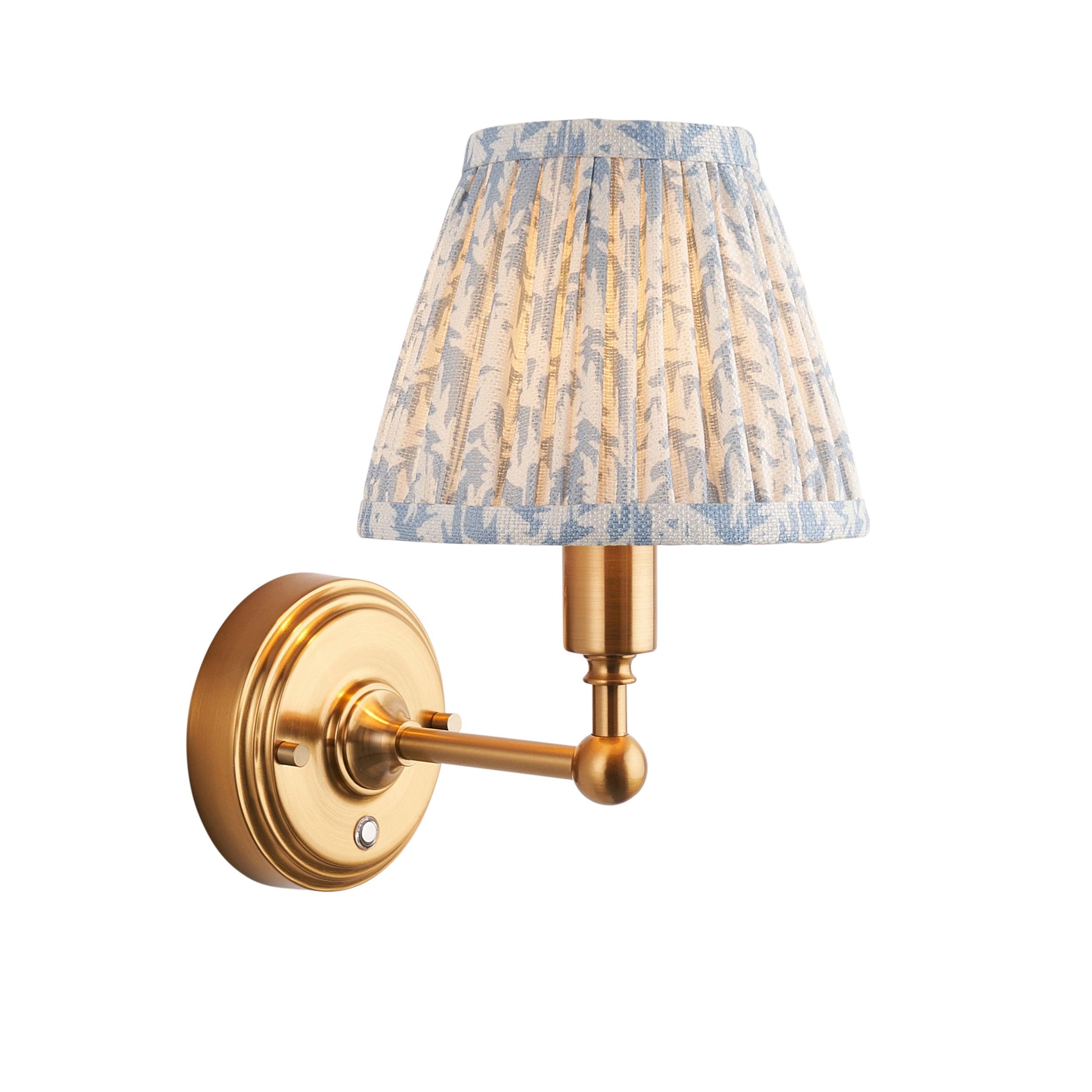 Burley Rechargeable Brass Wall Light & Leaf 16cm Shell Bay Blue Shade