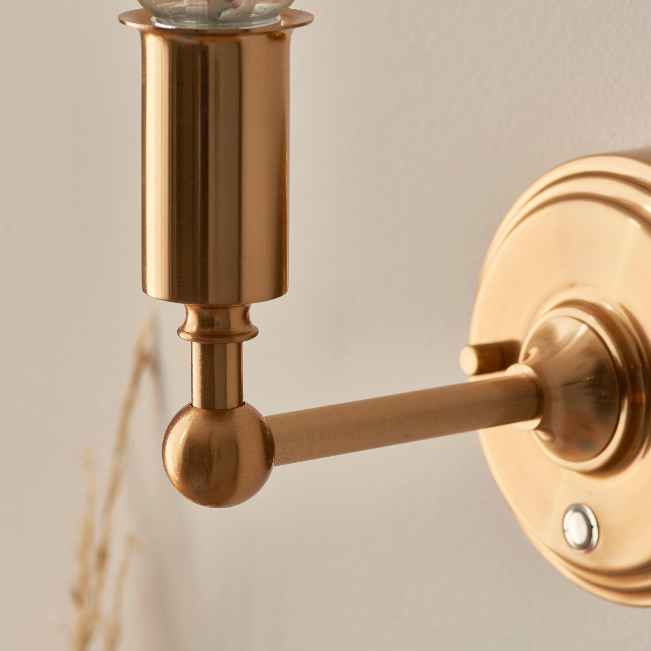 Burley Rechargeable Brass Wall Light & Ripple 16cm Pearl Grey Shade