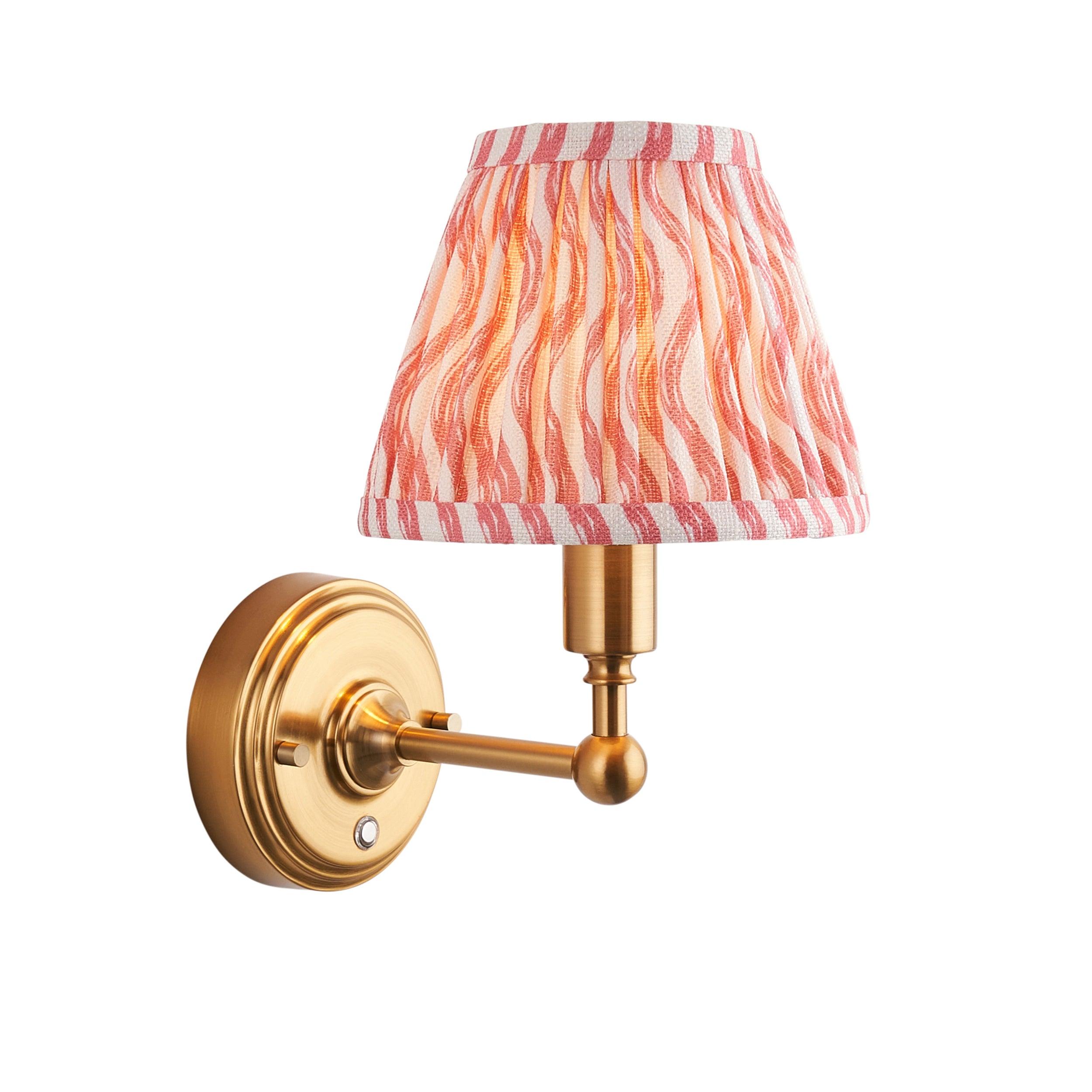 Burley Rechargeable Brass Wall Light & Ripple 16cm Coral Pink Shade