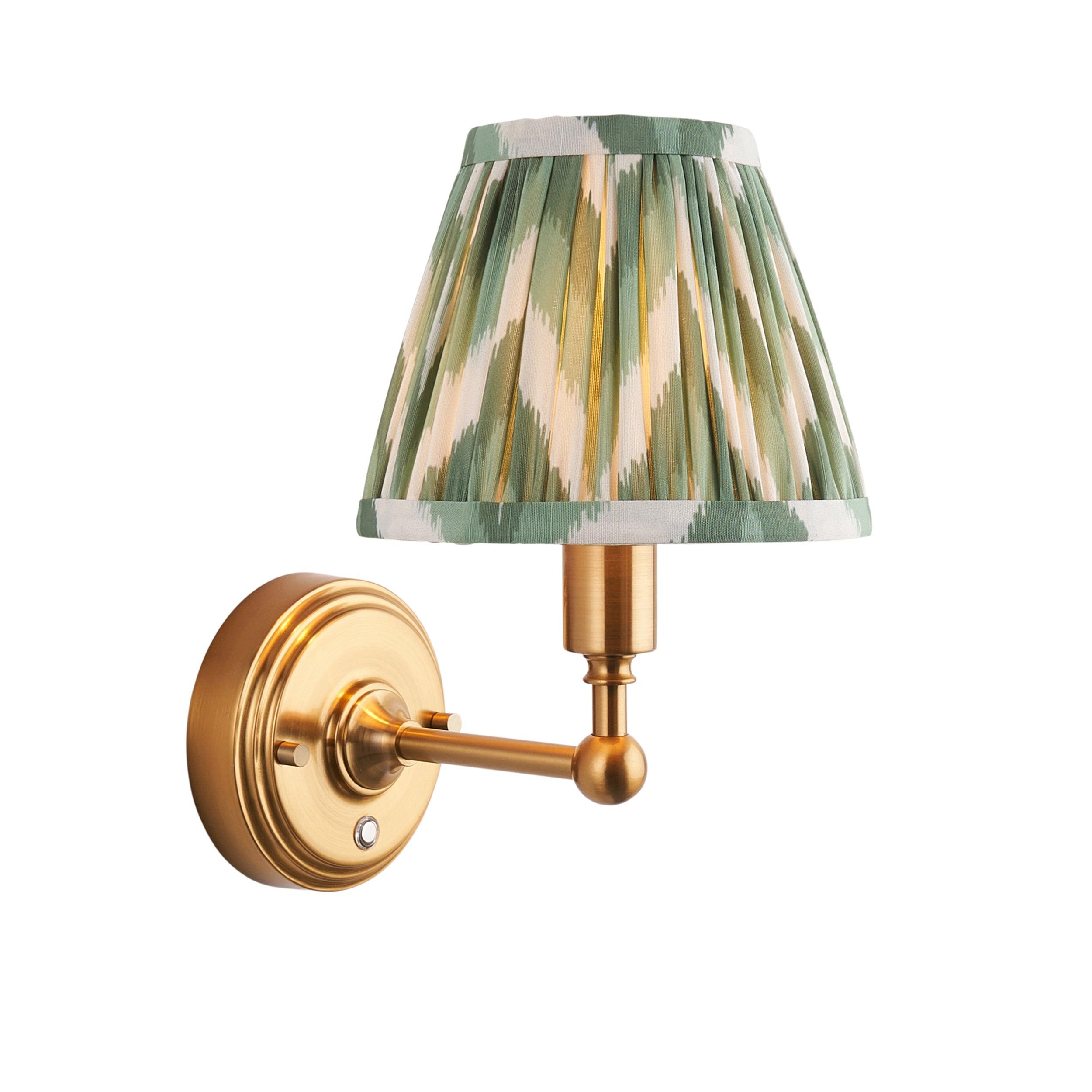 Burley Rechargeable Brass Wall Light & Zigzag 16cm Cotswold Green Shade