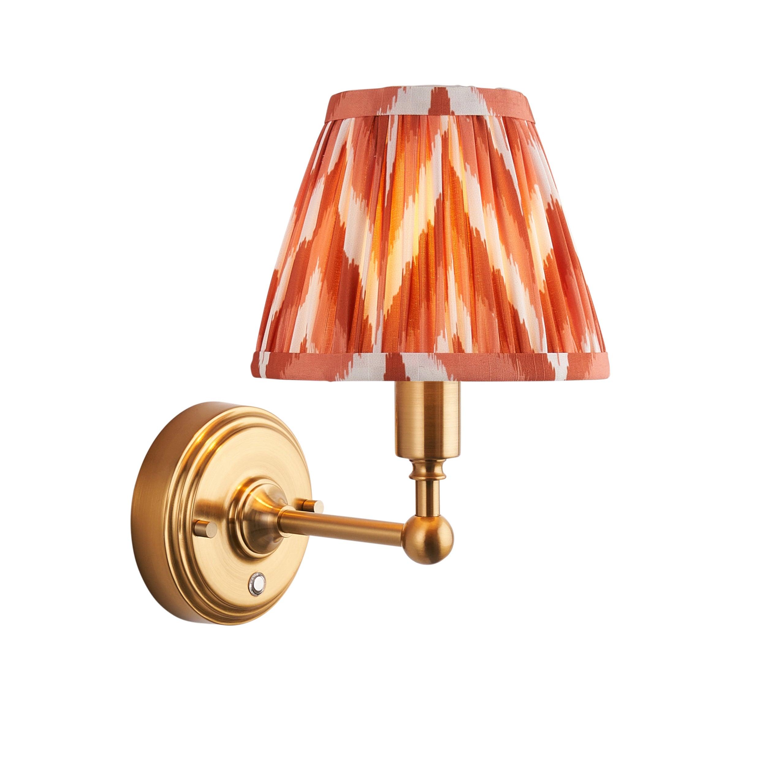 Burley Rechargeable Brass Wall Light & Zigzag 16cm Apricot Orange Shade