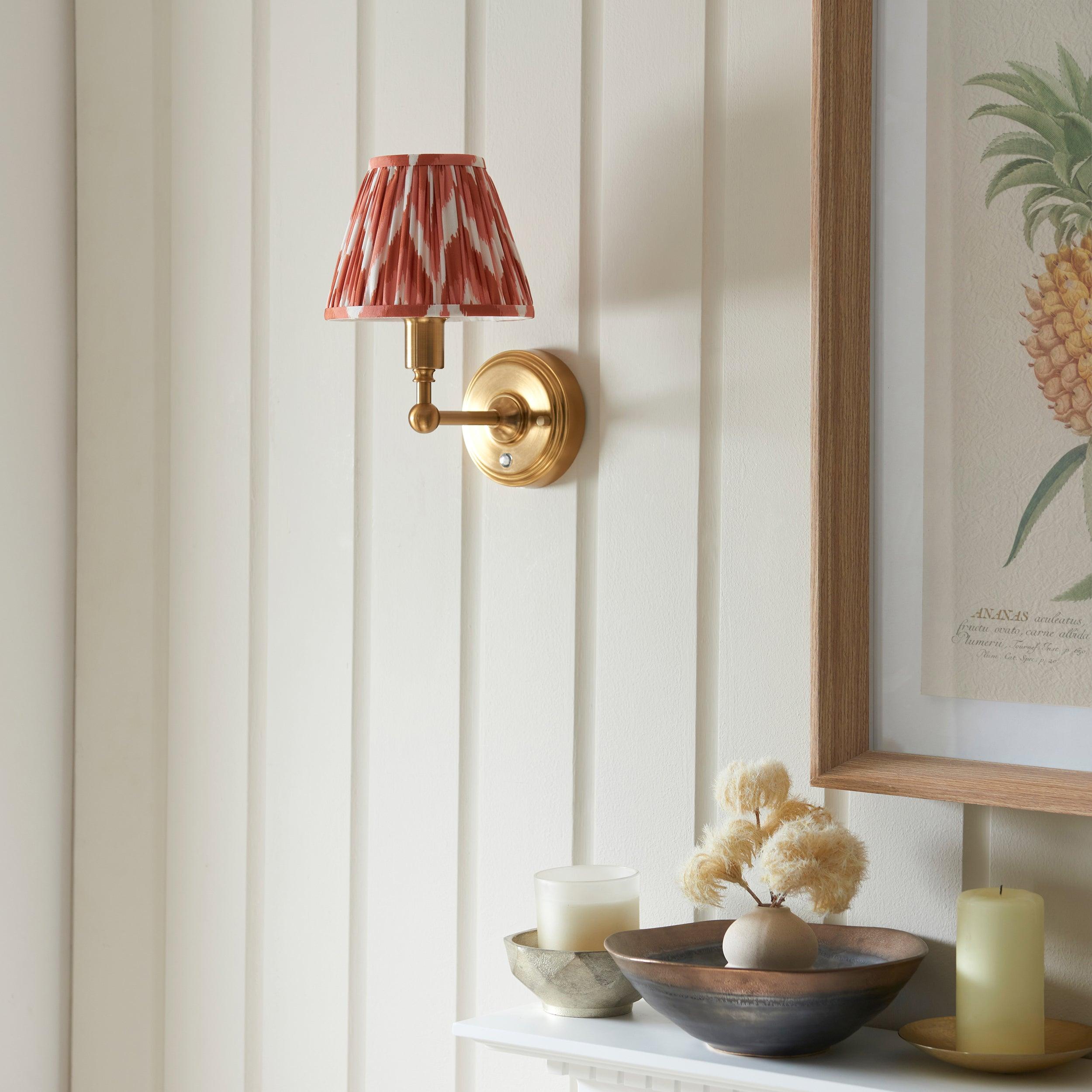 Burley Rechargeable Brass Wall Light & Zigzag 16cm Apricot Orange Shade