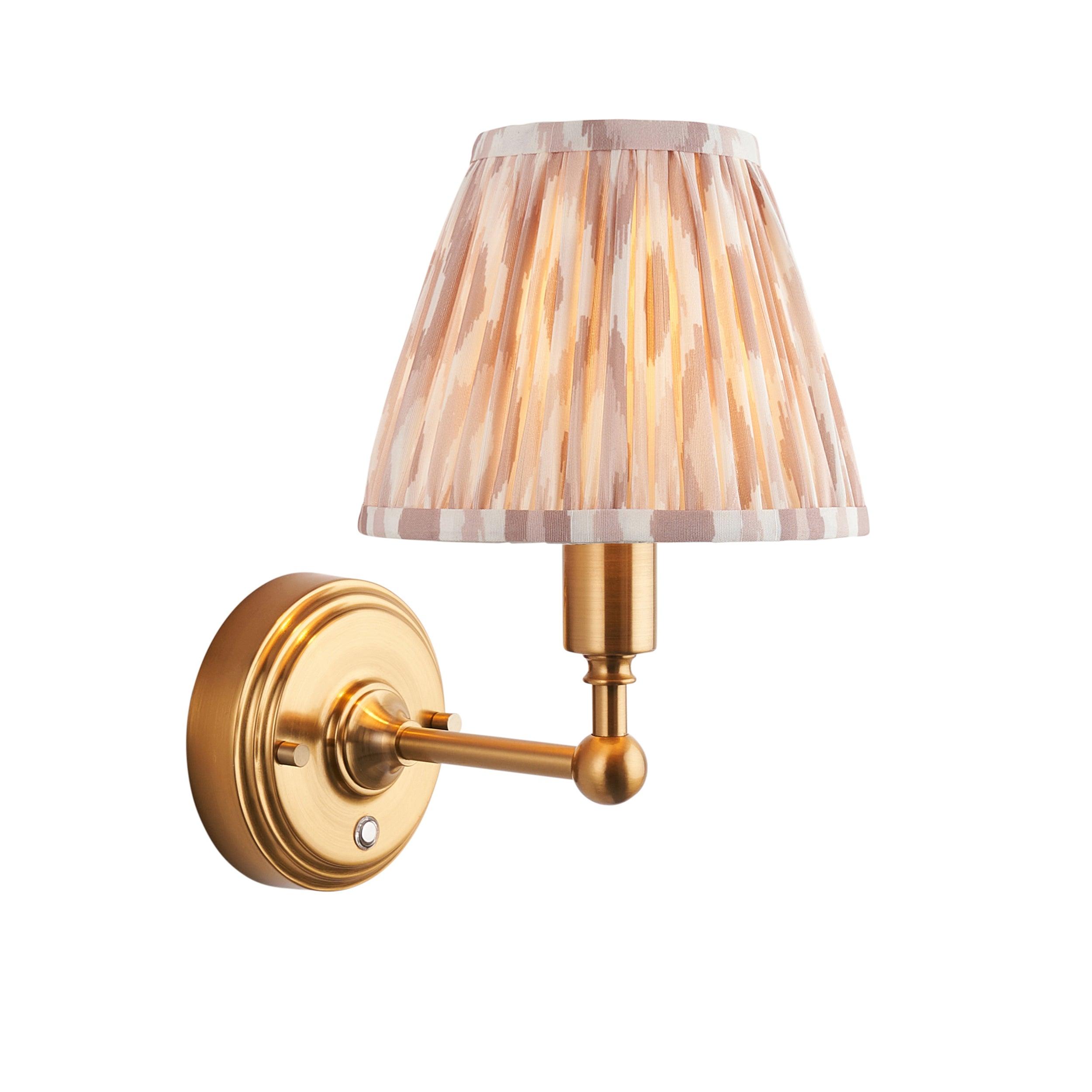 Burley Rechargeable Brass Wall Light & Ikat 16cm Neutral Shade