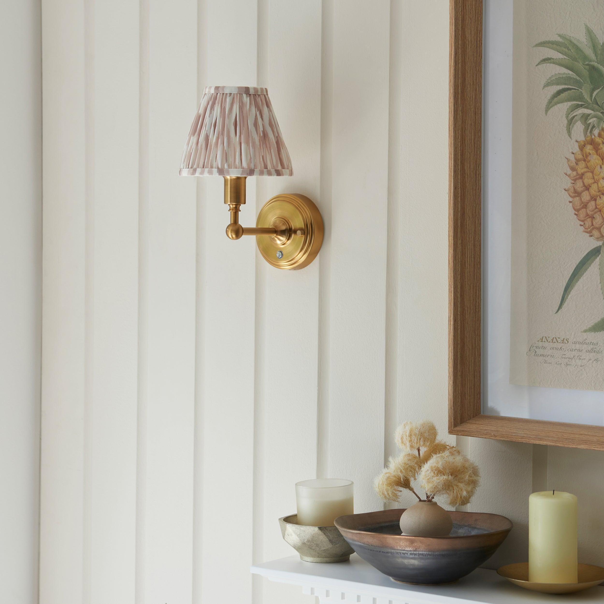 Burley Rechargeable Brass Wall Light & Ikat 16cm Neutral Shade