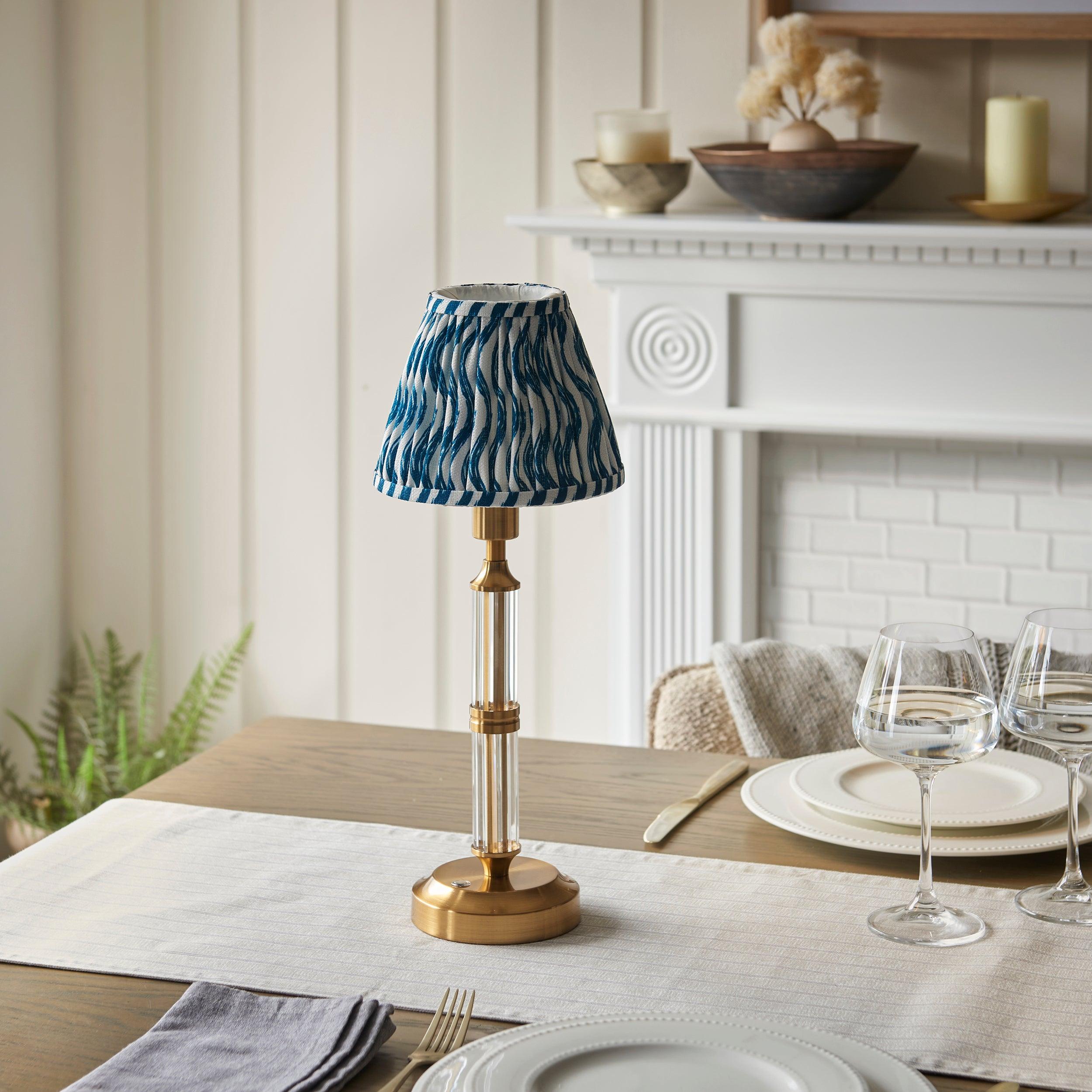 Morton Rechargeable Table Lamp & Ripple 16cm Marlin Blue Shade