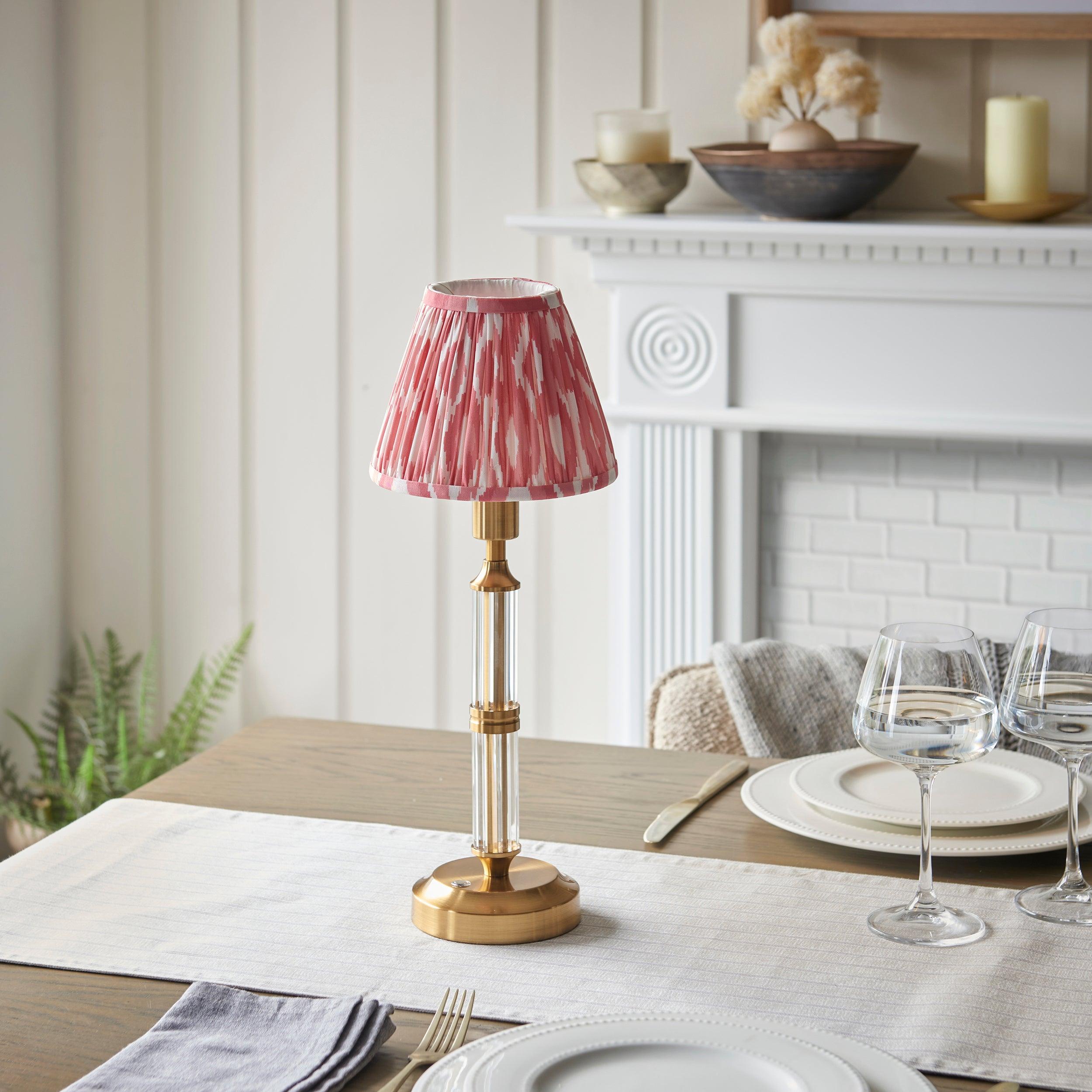 Morton Rechargeable Table Lamp & Ikat 16cm Coral Pink Shade