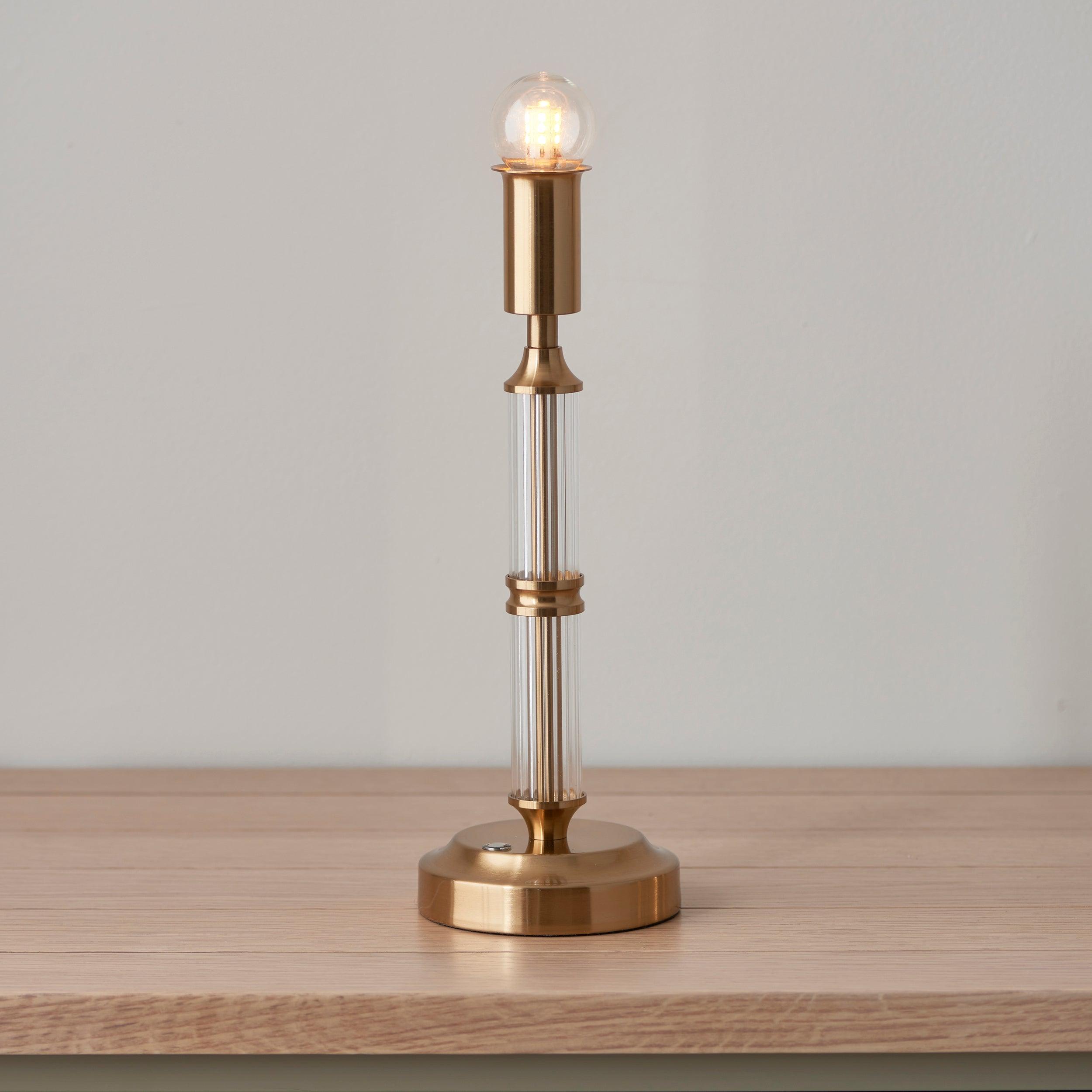 Morton Rechargeable Table Lamp & Ikat 16cm Coral Pink Shade