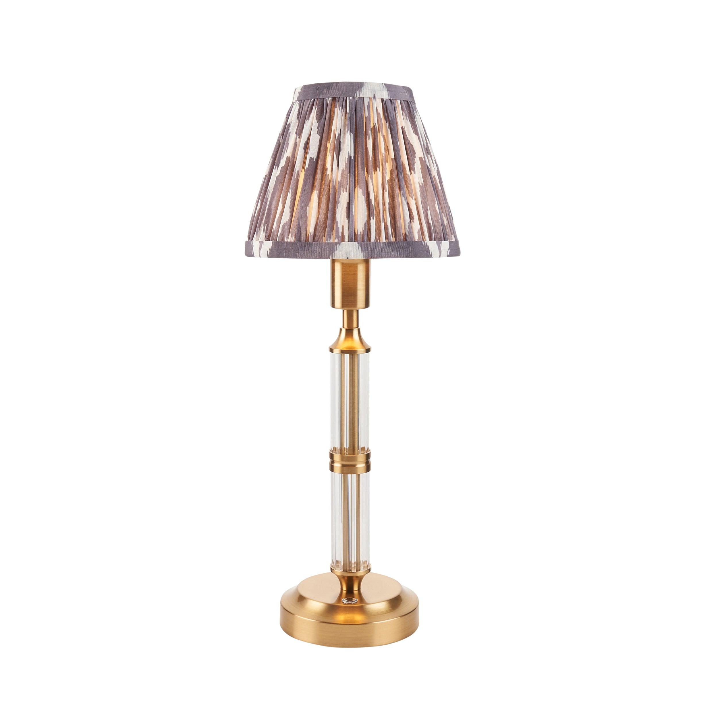 Morton Rechargeable Table Lamp & Ikat 16cm Pearl Grey Shade