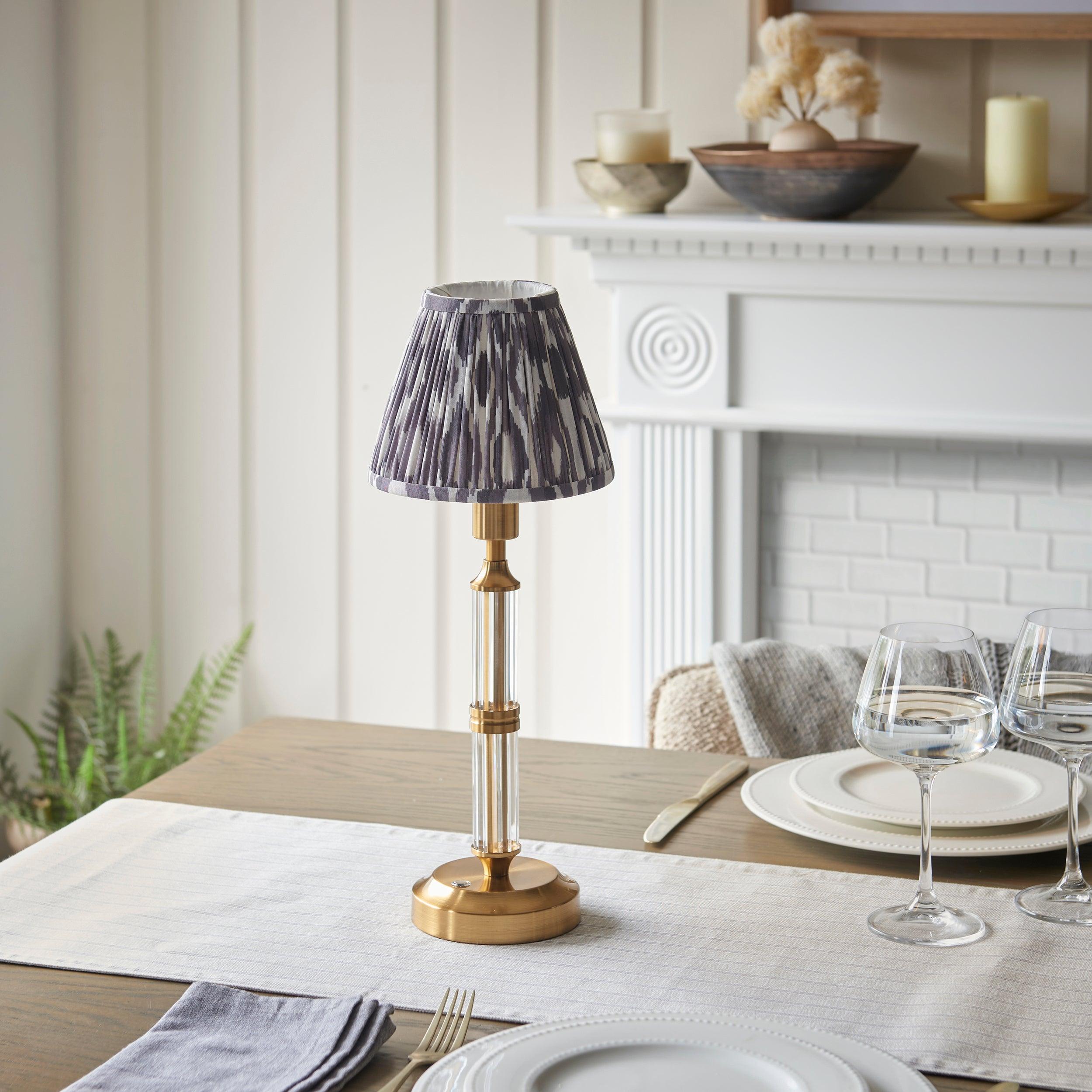 Morton Rechargeable Table Lamp & Ikat 16cm Pearl Grey Shade