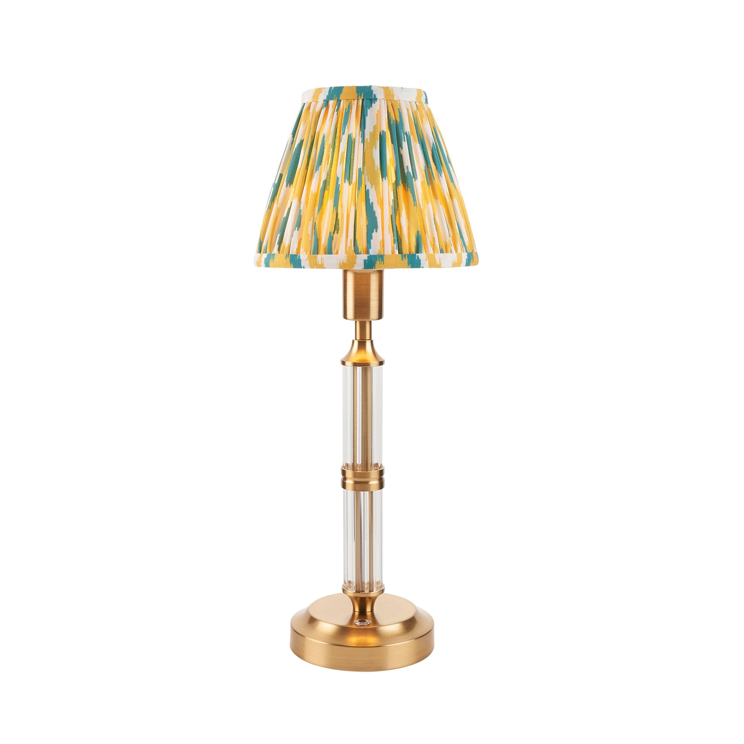 Morton Rechargeable Table Lamp & Ikat 16cm Yellow & Jade Shade