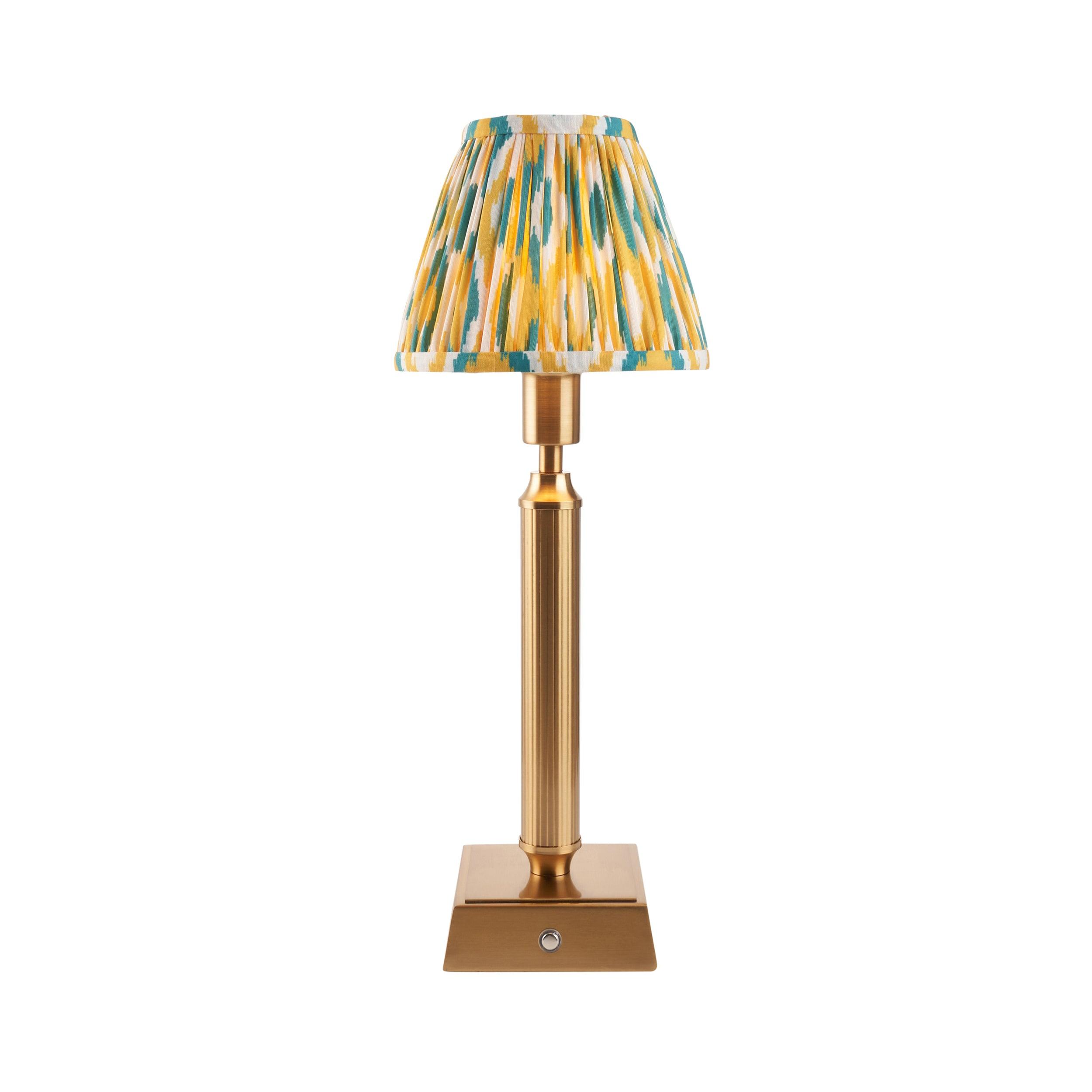 Trobridge Rechargeable Table Lamp & Ikat 16cm Yellow & Jade Shade
