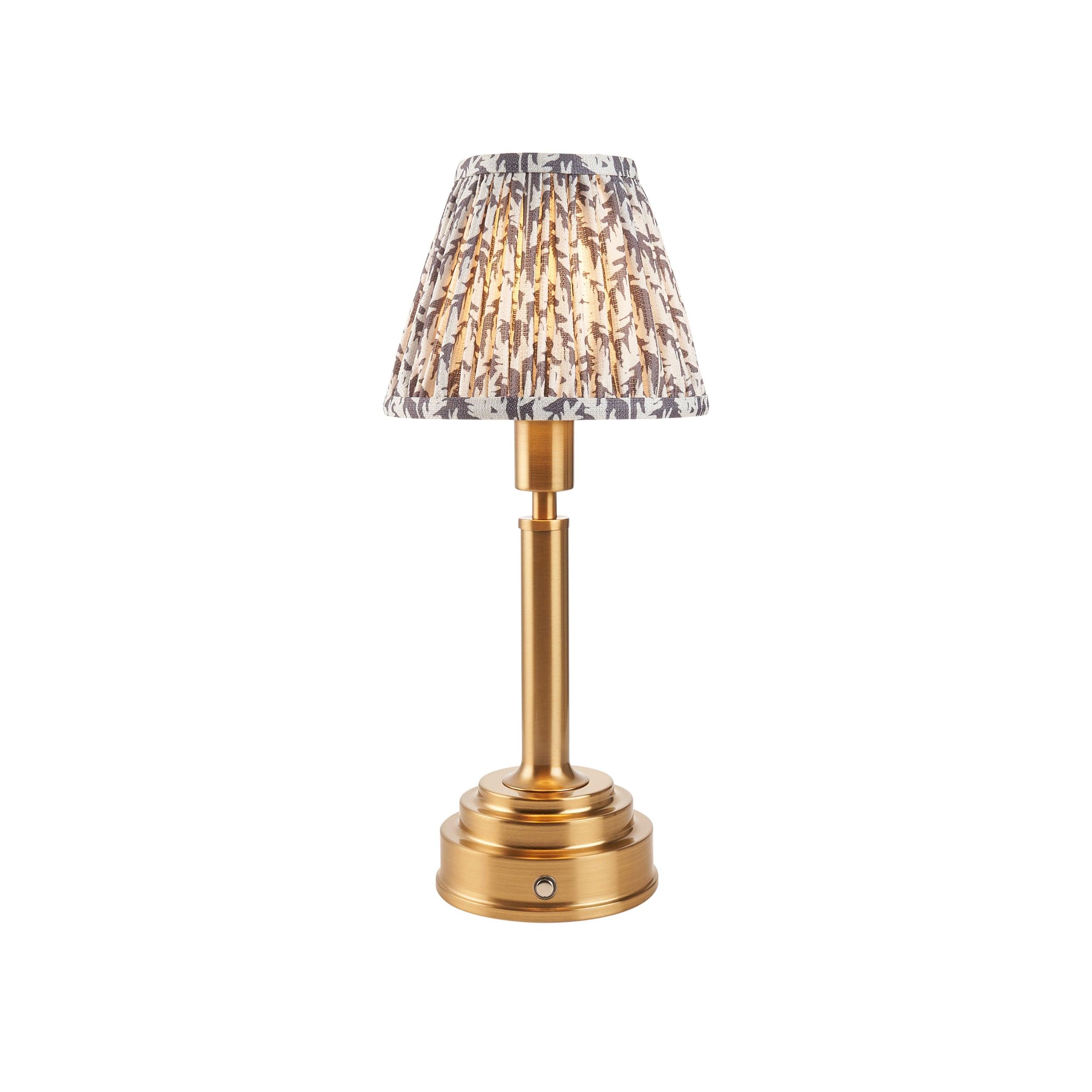 Upton Rechargeable Table Lamp & Leaf 16cm Pearl Grey Shade