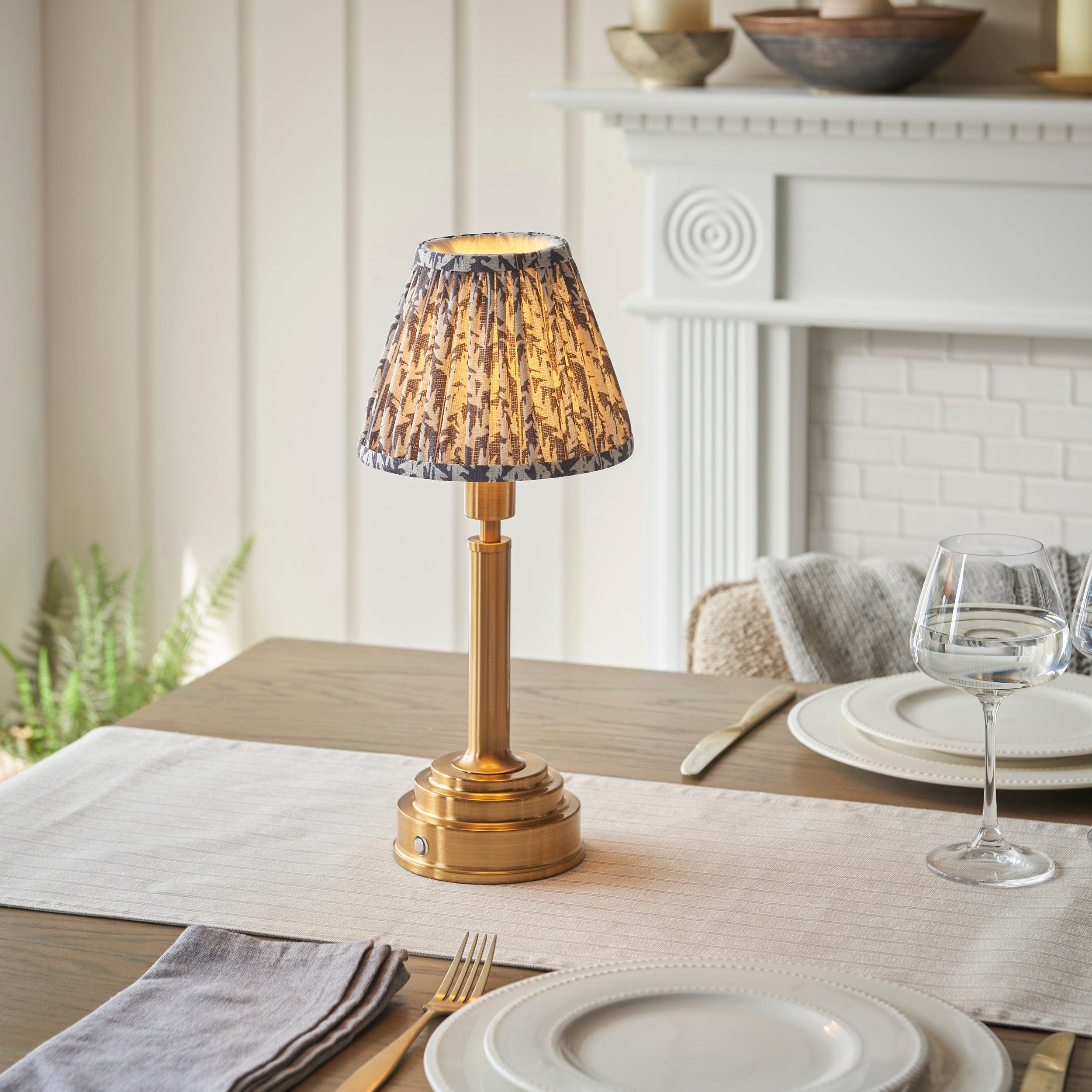 Upton Rechargeable Table Lamp & Leaf 16cm Pearl Grey Shade