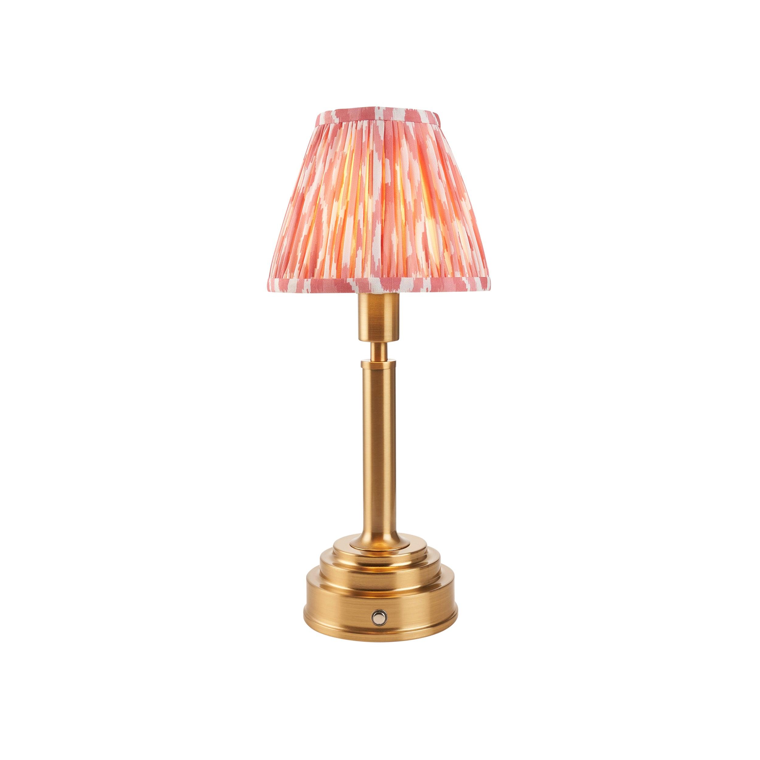 Upton Rechargeable Table Lamp & Ikat 16cm Coral Pink Shade