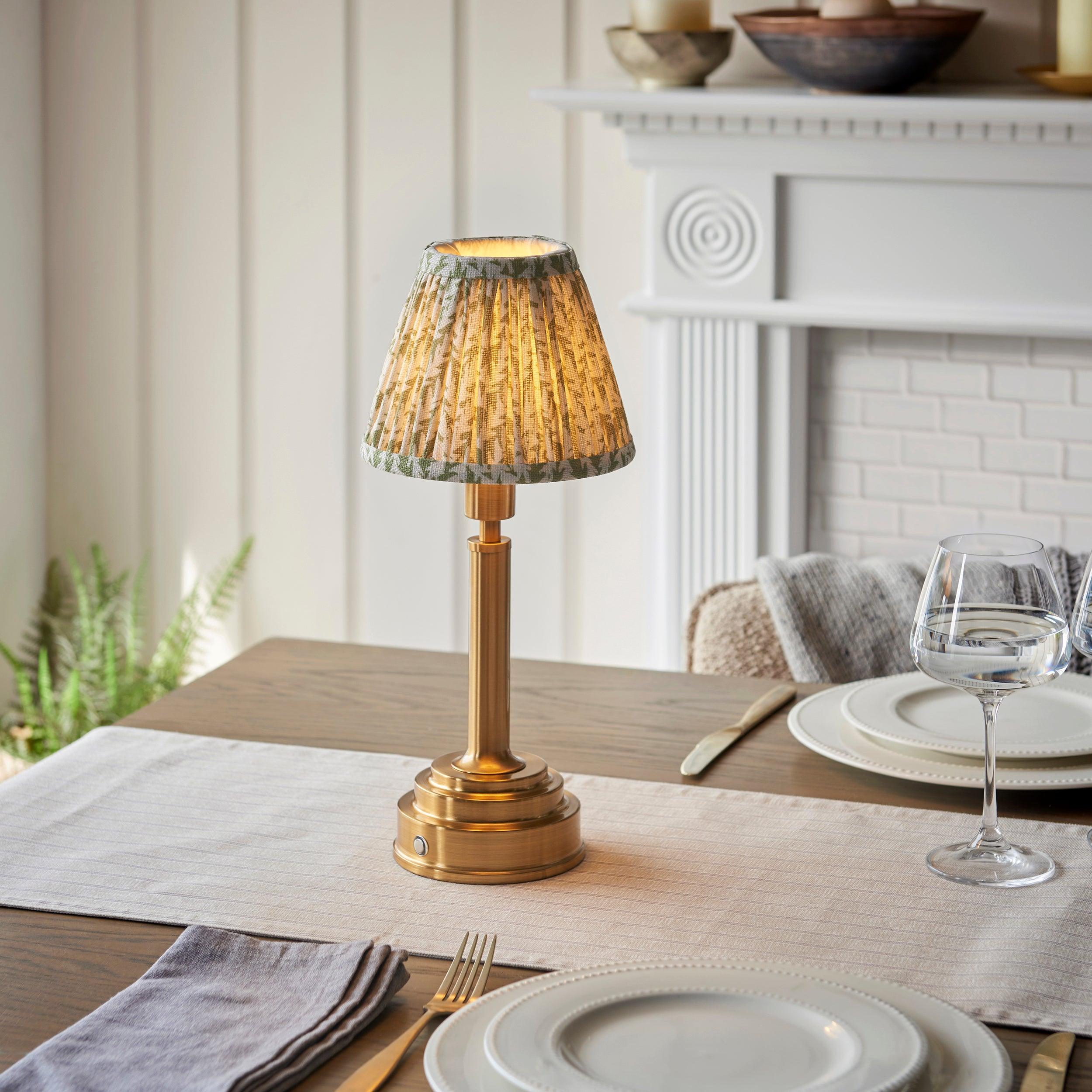 Upton Rechargeable Table Lamp & Leaf 16cm Herb Garden Green Shade