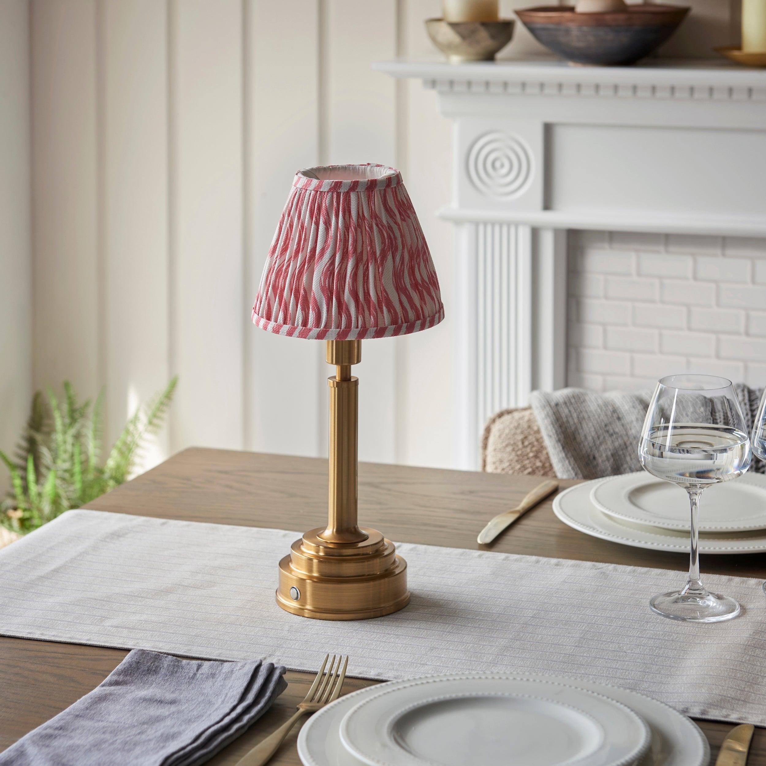 Upton Rechargeable Table Lamp & Ripple 16cm Coral Pink Shade